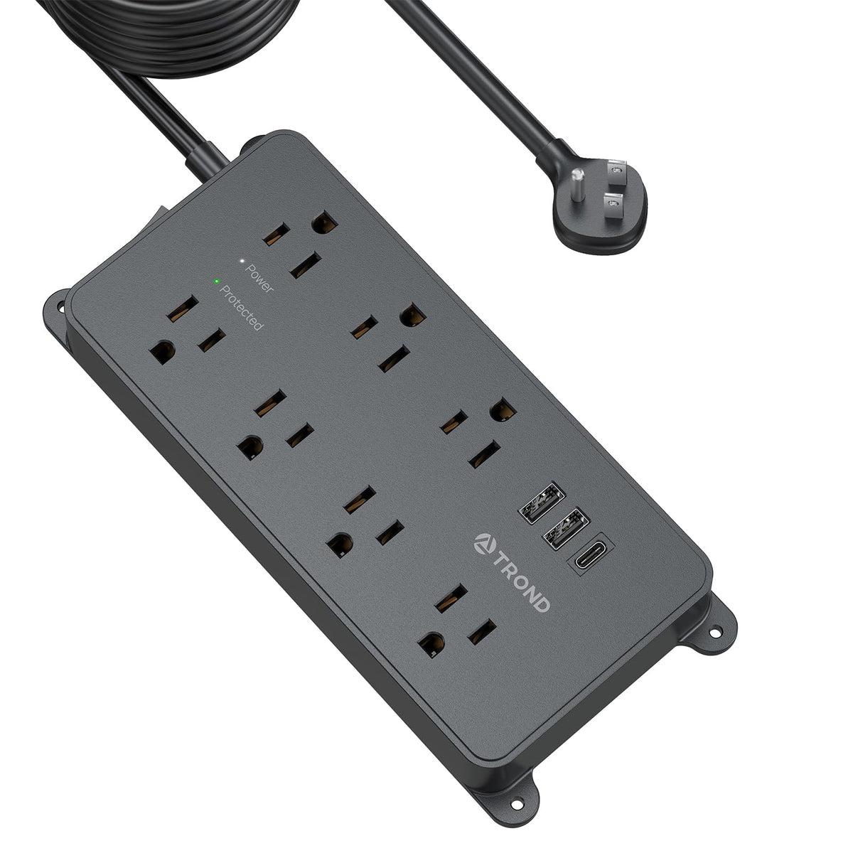 Trond Surge Protector Power Strip, Flat Plug 15Ft Long Extension Cord, 7 Widely-Spaced Outlets With 3 Usb Ports (1 Usb C), Etl L