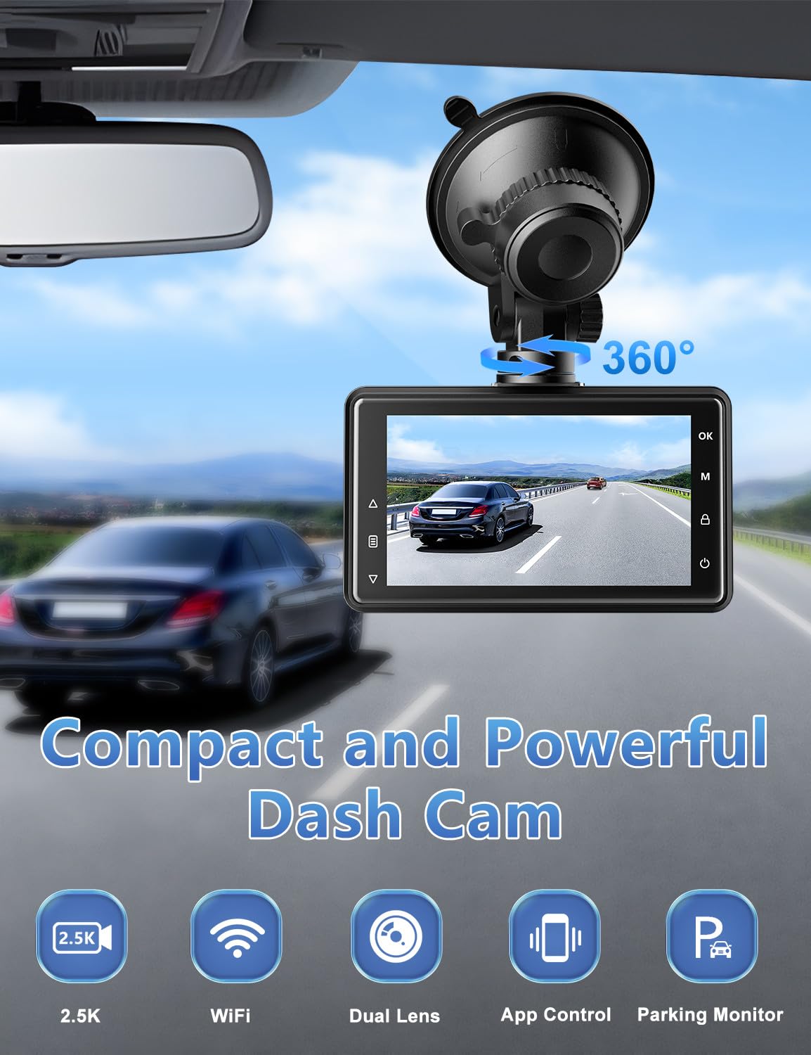 Dash Cam Front And Rear Camera, Chortau 3Inch Screen Wifi Dash Cam, 2.5K+1080P Dash Camera For Cars, Dashboard Camera With Free