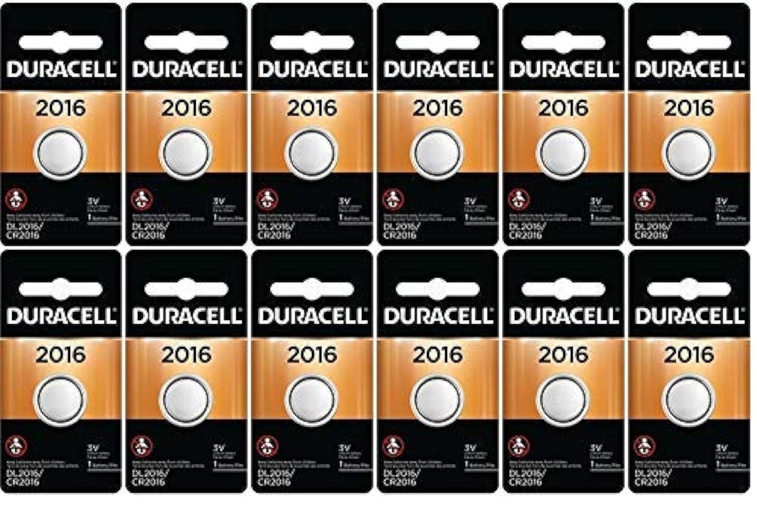 12 Pack Duracell 2016 Batteries 3.0 Volt Lithium Coin Button