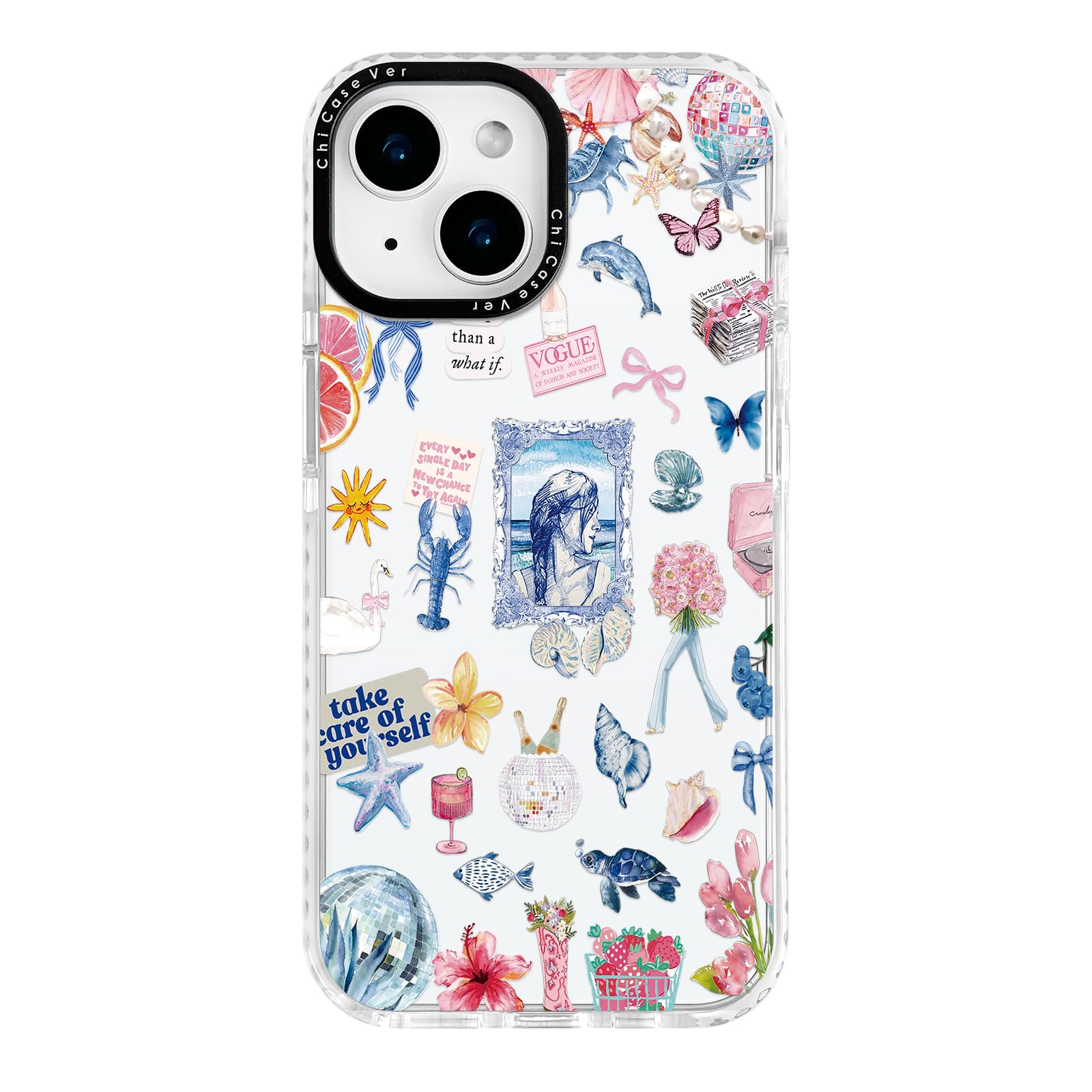 ChiCaseVer for iPhone 15 Plus Case, Ocean Self-Care Collage Pattern with Sea Creatures, Military-Grade Drop Protection, Aestheti