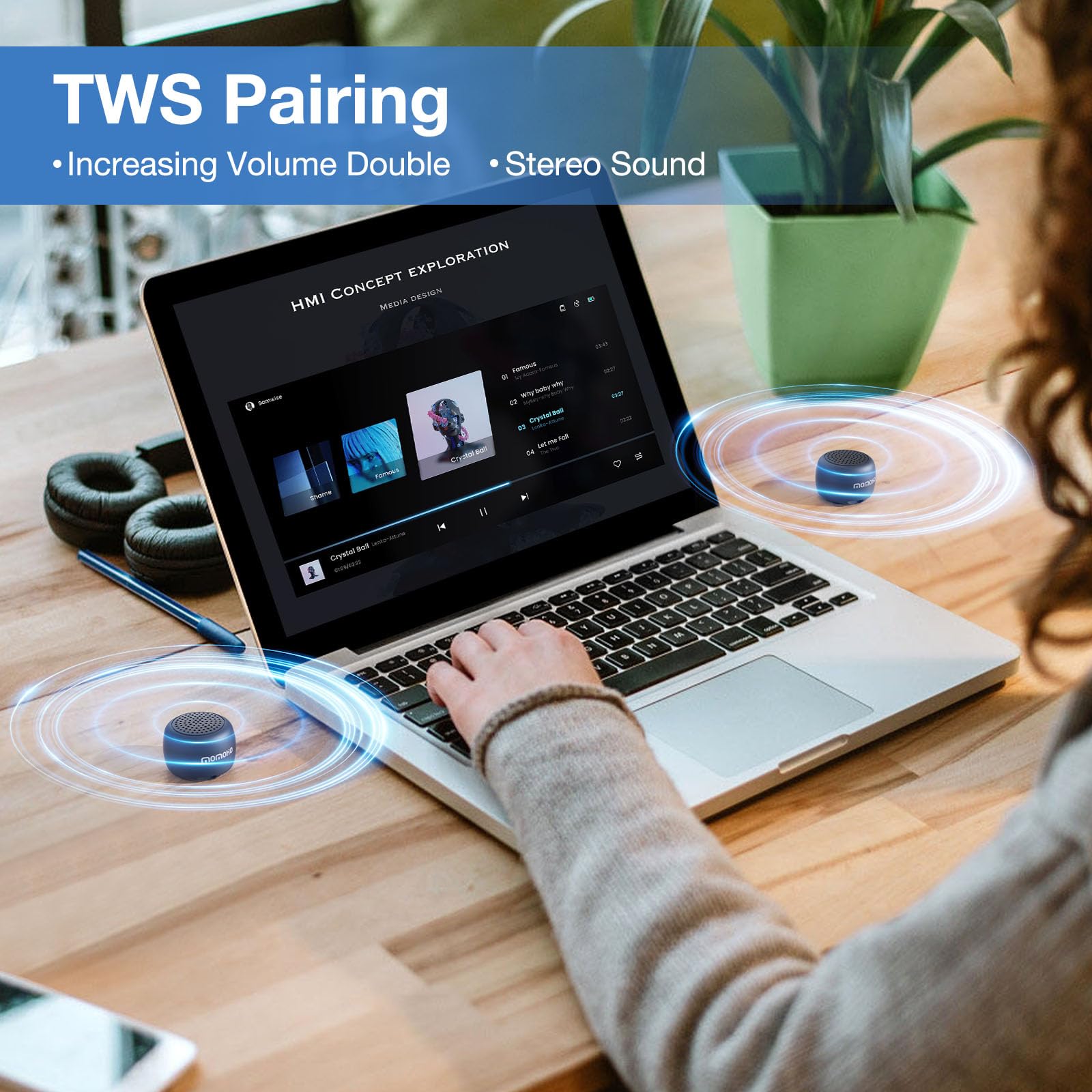 Momoho Small Bluetooth Speaker,Mini Bluetooth Speaker Wireless With Remote Shutter, Tiny Speaker Tws Pairing, Built In Mic, Port