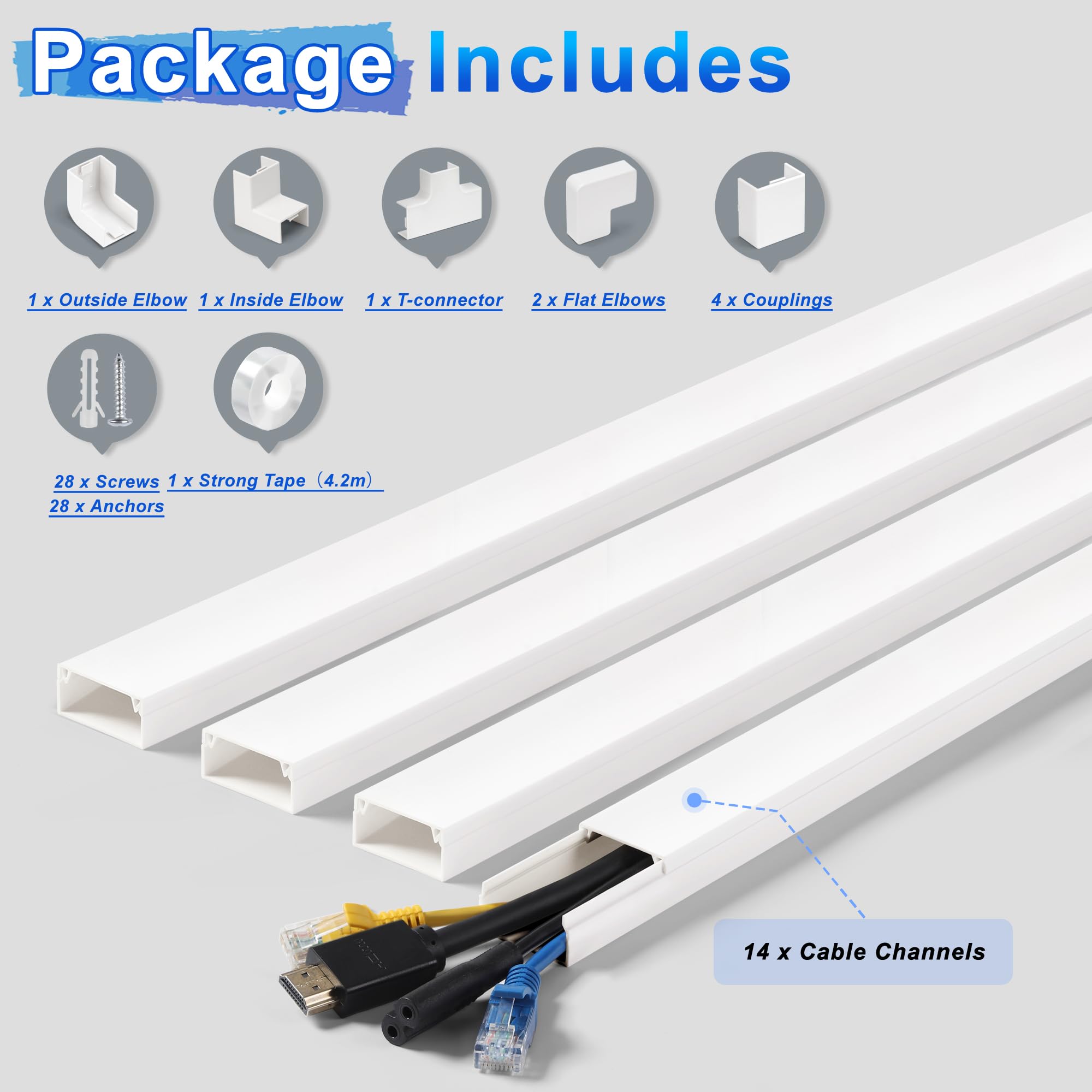 220In Wall Cord Hider Kit, Lzeoy Large Capacity Wire Hider For Cords, White Cable Cover Wall Kit, Paintable Hide Tv Cords For Wa