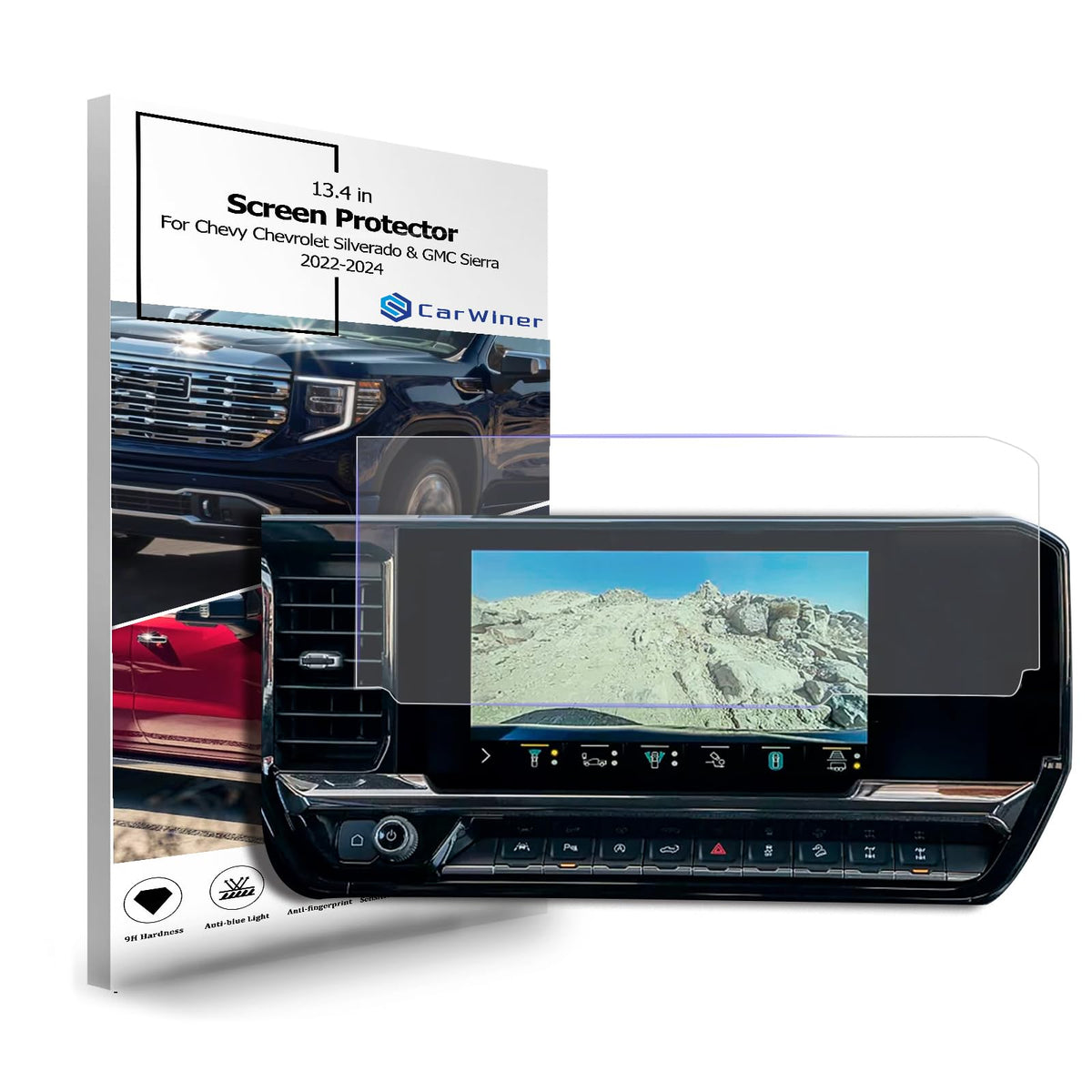 Carwiner Screen Protector For Chevy Silverado & Gmc Sierra 13.4”2022-2025 1500 2500 3500 For Chevy Silverado Anti Glare Fingerprint Navigation Protection Tempered Glass Accessories