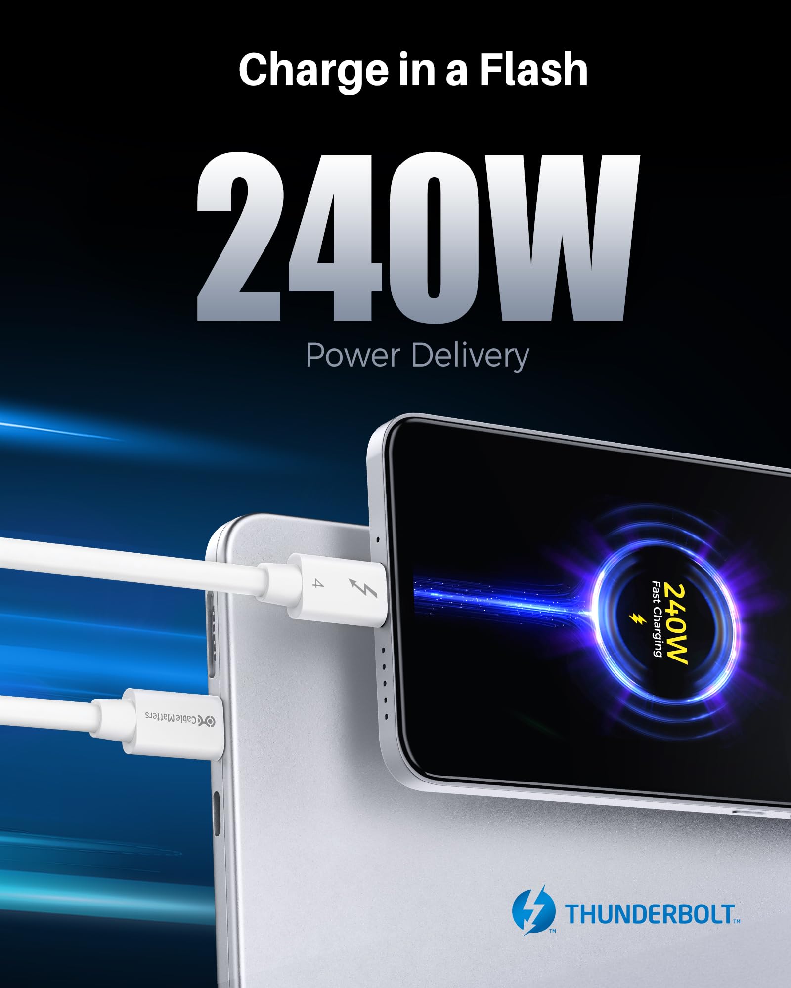 Cable Matters [Intel Certified] 40Gbps Thunderbolt 4 Cable 3.3ft with 8K Video and 240W Charging in White   1m, Compatible with USB4, Thunderbolt 3 Cable and USB C