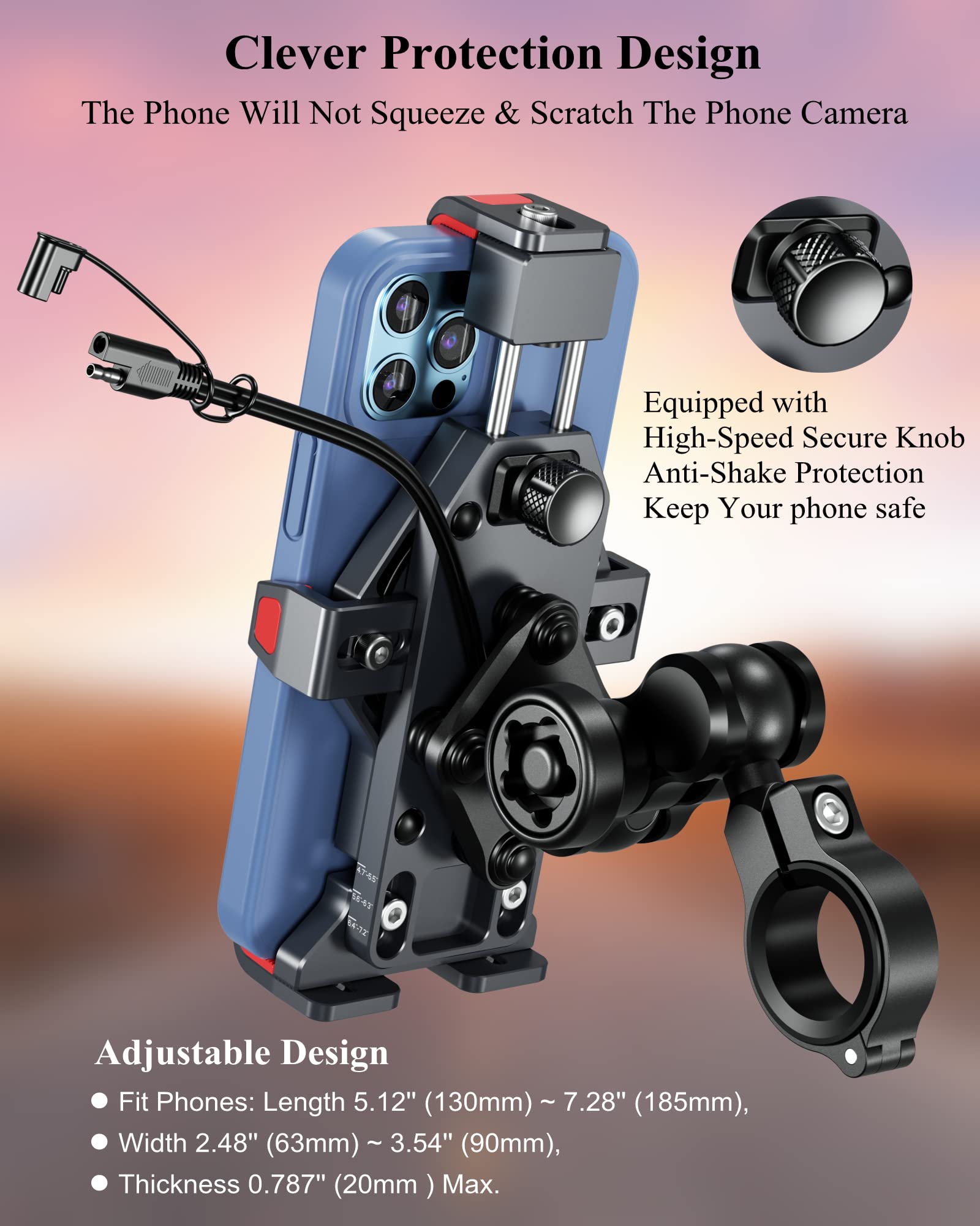 Brcovan Motorcycle Phone Mount With Qi 15W Wireless Charger & Vibration Dampener, Anti Theft, Anti Shake, Adjustable, Aluminum A