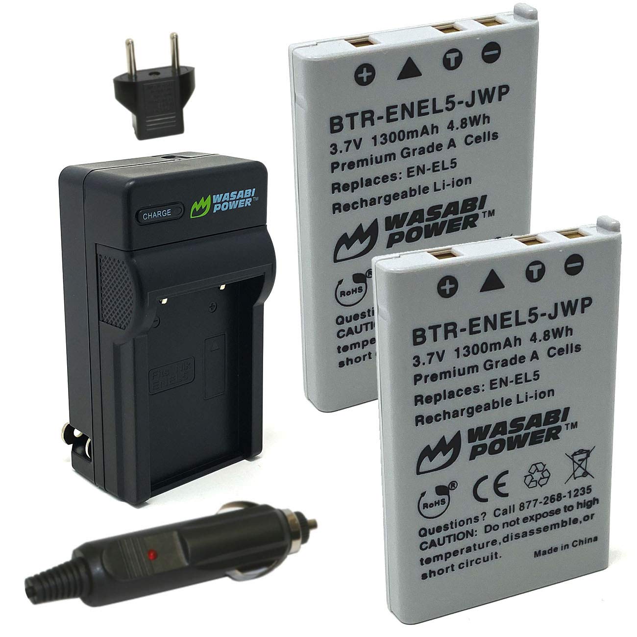 Wasabi Power Battery (2-Pack) and Charger for Nikon EN-EL5 and Nikon Coolpix 3700, 4200, 5200, 5900, 7900, P3, P4, P80, P90, P10