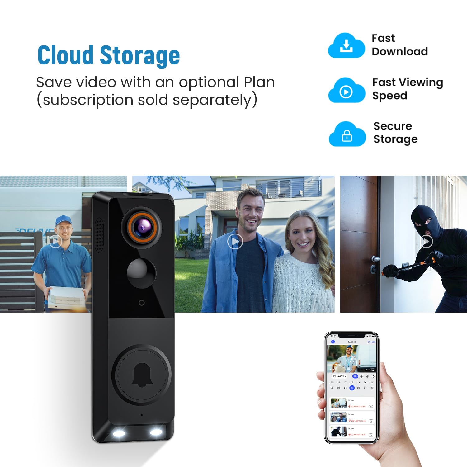 Spinlens 1080P Smart Wireless Doorbell Camera, Ai Human Detection,Real-Time Alerts, Night Vision In Full Color, Cloud Storage Se
