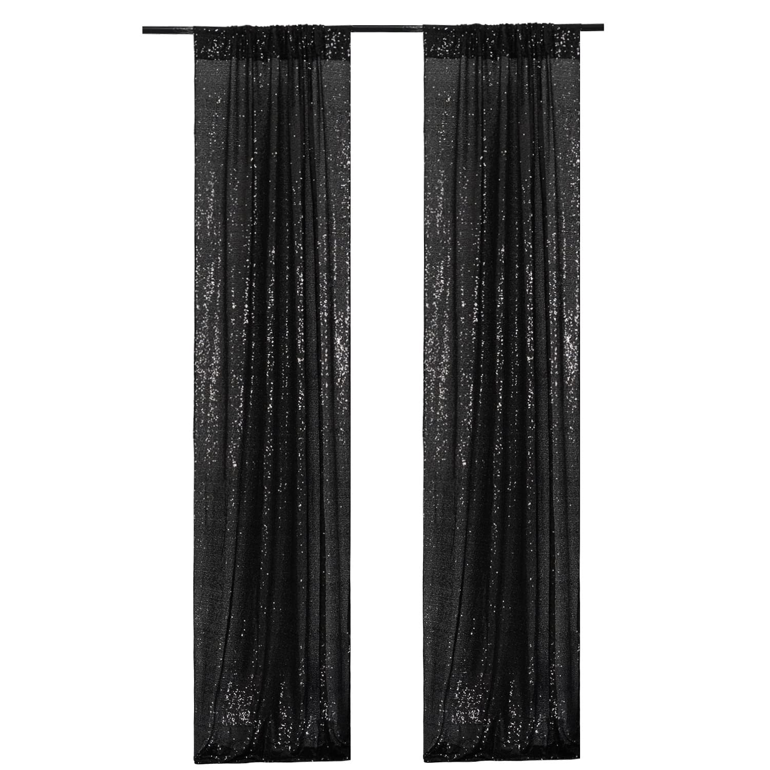 Poise3Ehome 2Ft X 8Ft Black Sequin Photography Backdrop Curtains 2 Panels For Party Decoration, Black
