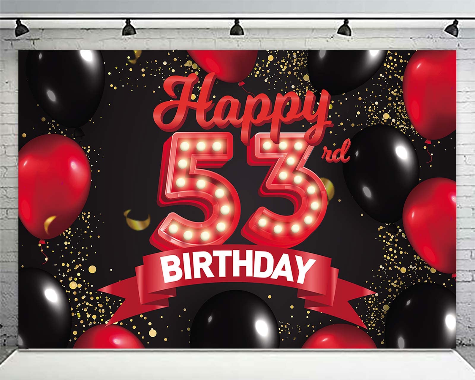 Happy 53Rd Birthday Red And Black Banner Backdrop Decorations Balloons Theme Decor For Girls Women Princess 53 Years Old Birthda