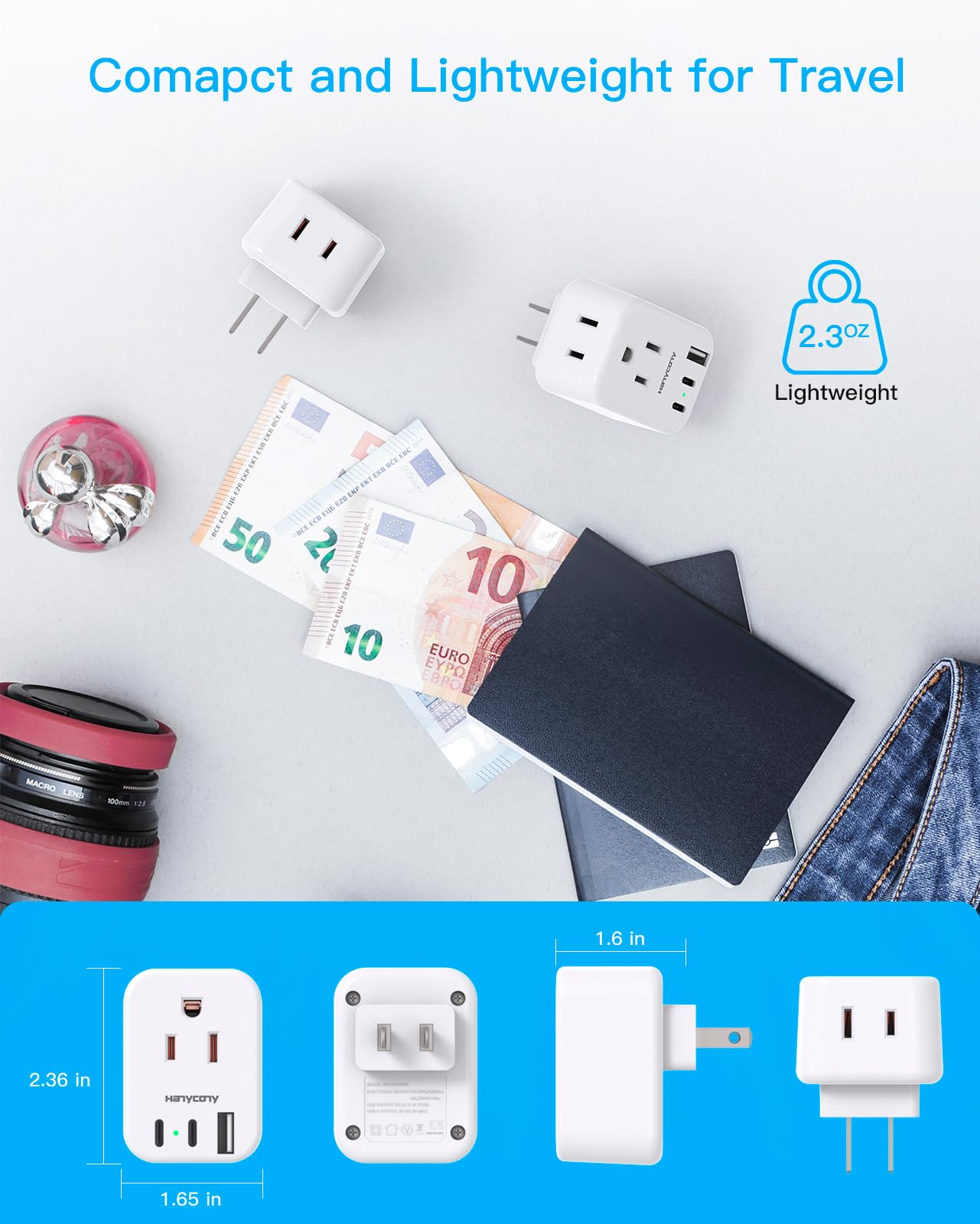 Us To Japan Plug Adapter, Japan Power Travel Adpter With 2 Outlets 3 Usb Ports(2 Usb C), Type A Plug Adapter For Amercian Usa To