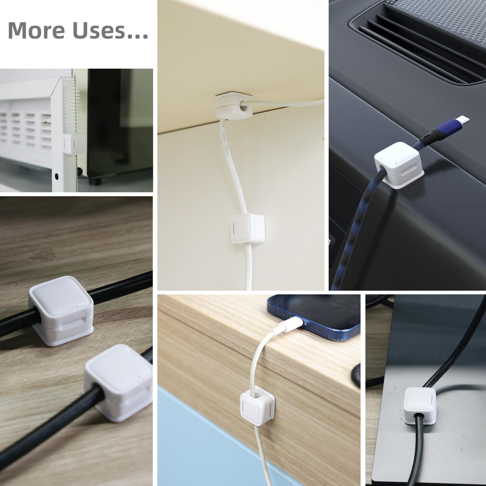 6 Pack Magnetic Cord Organizer, Easy Secure Adhesive Cable Management, Wire Holder Keeper Organizer Management, Hide Or Organize