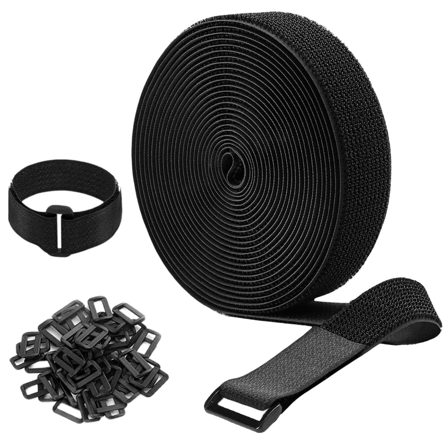 1.5 Inch Wide 64Ft Cable Straps With 50 Buckles, Heavy Duty Nylon Hook And Loop Straps For Fastening Securing, Reusable Cut To L