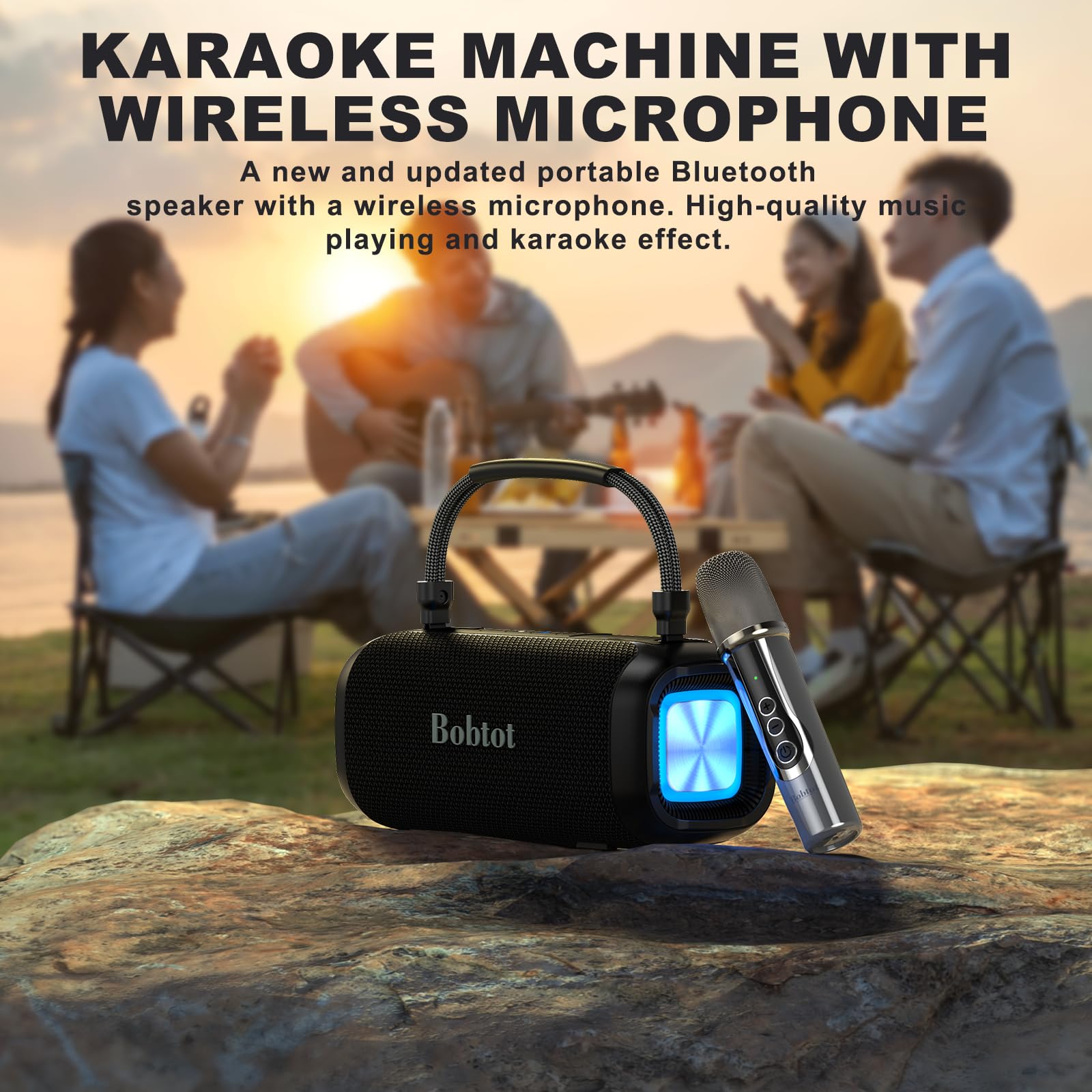 Portable Karaoke Machine For Adults, Speaker With Microphone Wireless, Ipx6, Speaker With Lights, Deep Bass, Three Echo Levels,I