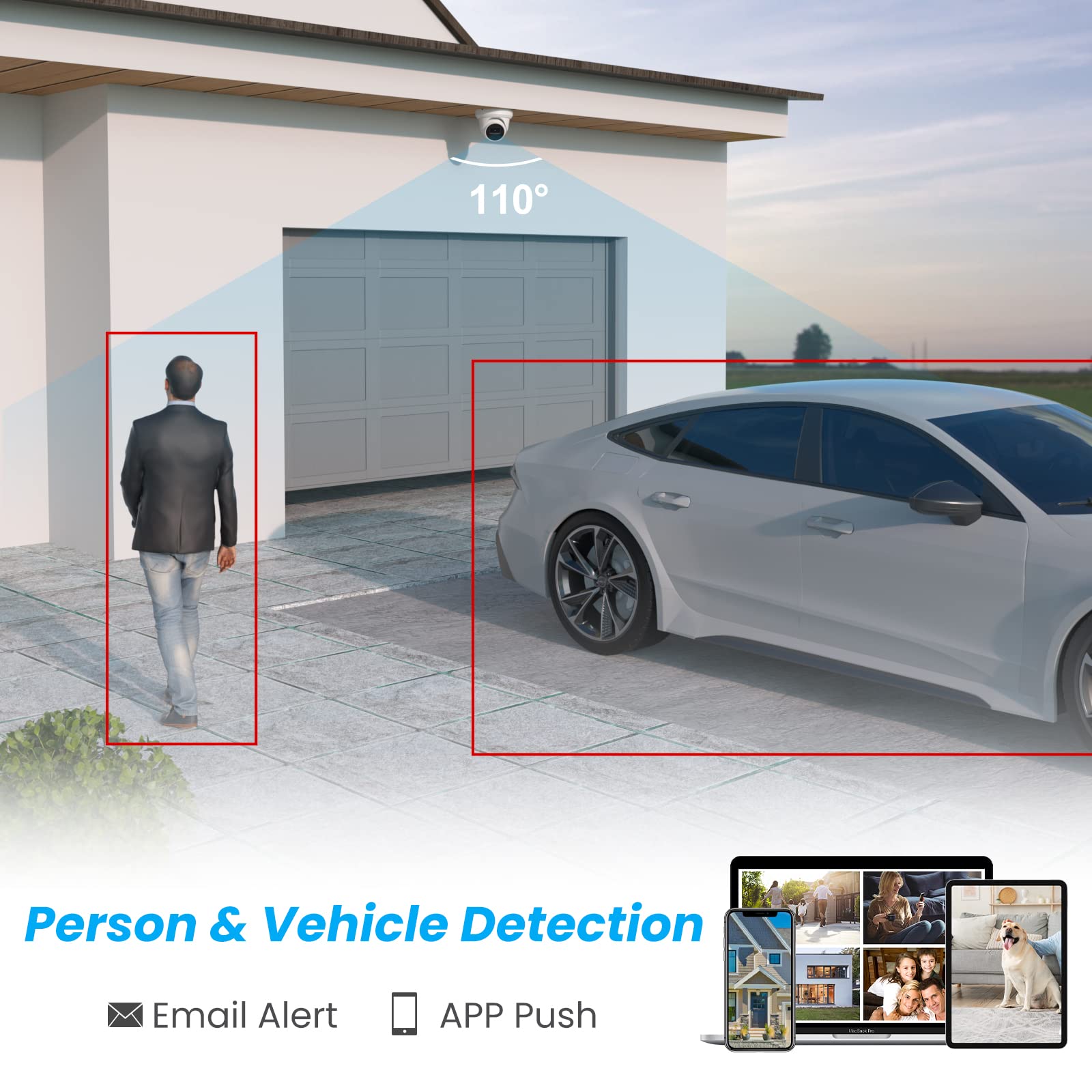 Anpviz 4K Poe Camera Turret 8Mp Ip Camera Outdoor, Poe Security Cameras With Ai Human Vehicle Detection, Smart Dual Light Color