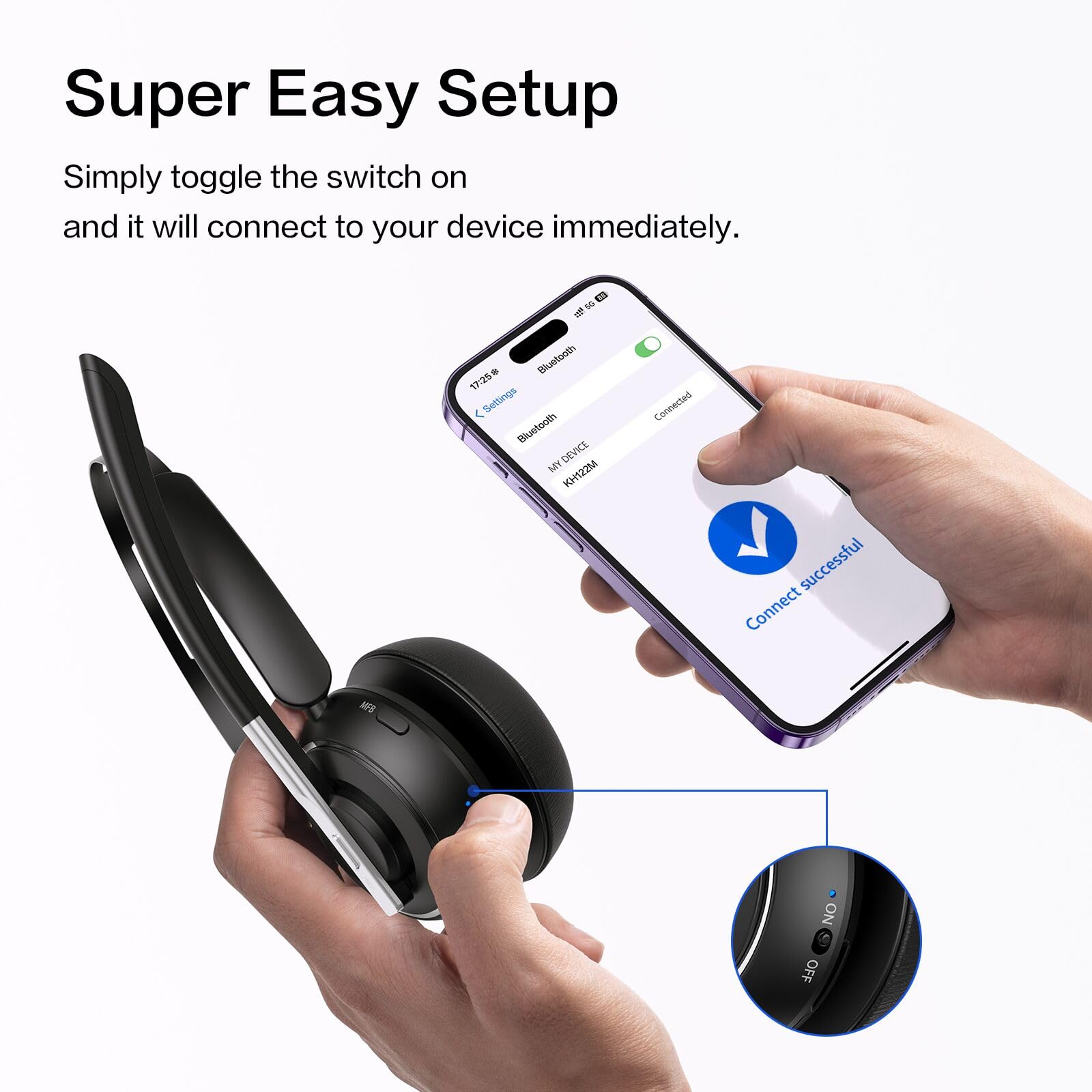 Bluetooth Headset, Wireless Headset With Microphone For Pc, V5.2 Computer Headset With Noise Cancelling Mic, Usb Dongle, Chargin