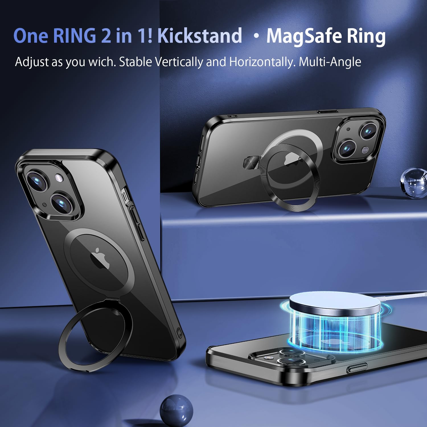 Tlikemiss [Cd Ring Compatible With Magsafe Invisible Stand] Magnetic For Iphone 15 Case, [Electroplated Bumper Non Yellowing][Lo