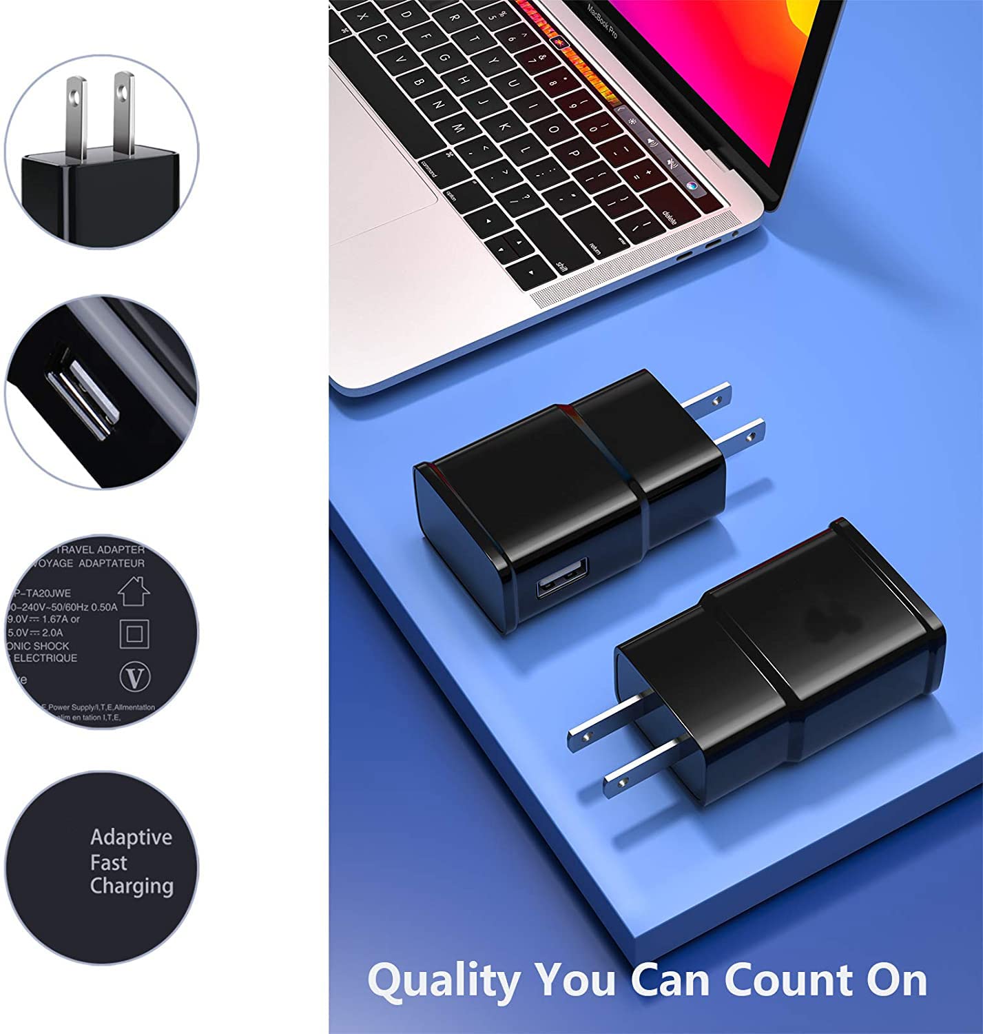 6 Pack Type C Charger Fast Charging Block, Android Phone Rapid Usb Wall Charger Compatible With Samsung Galaxy S21/S20/S10/S10E/S10 Plus/S9/S9 Plus/S8/S8 Plus/S7/S6/Note 10/Note 9/Note 8,Lg,Htc(Black)