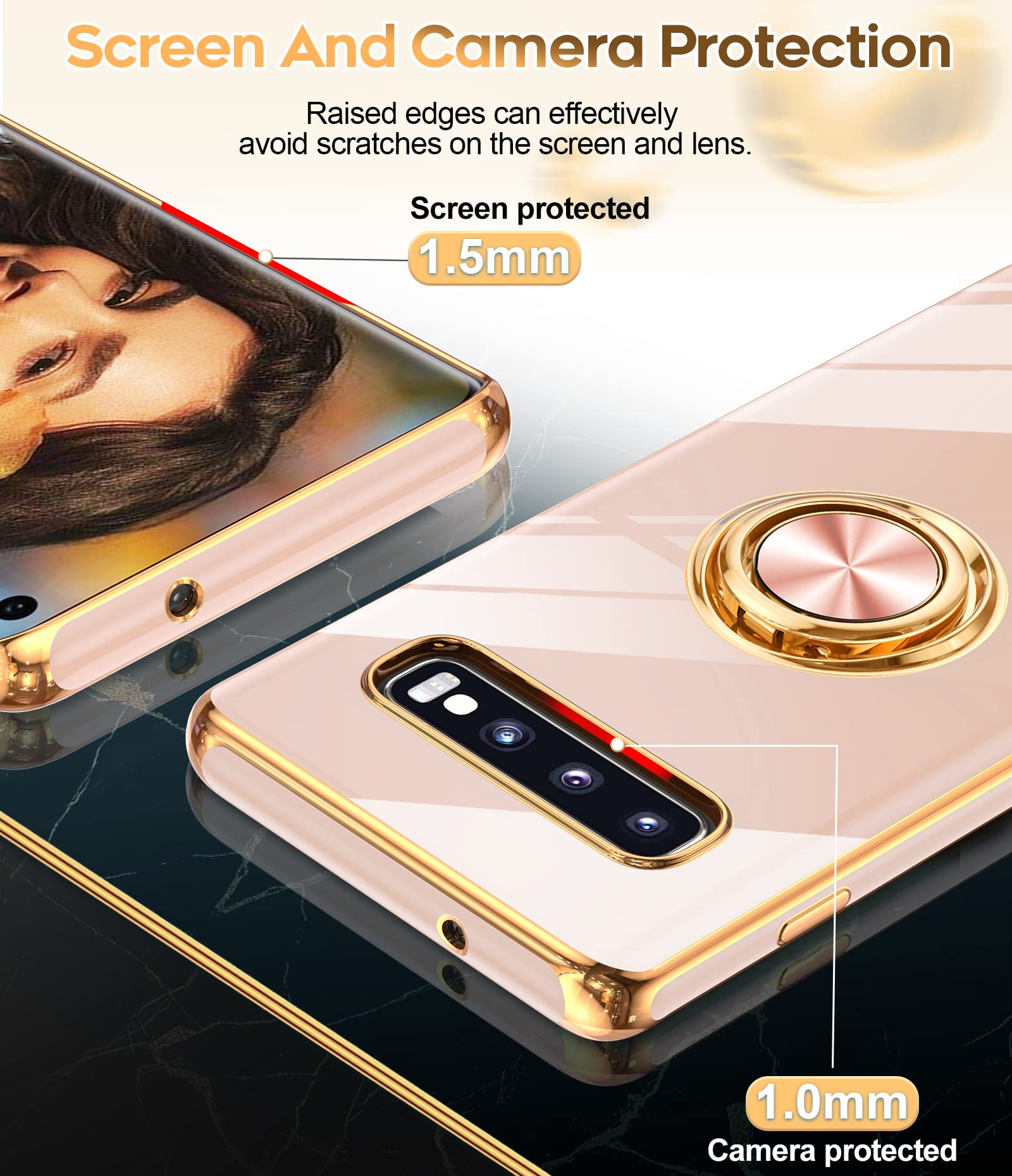 Leyi For Galaxy S10 Case: With 360 Rotatable Ring Holder Kickstand [Compatible With Magnetic Car Mount], Soft Tpu Shockproof Bum