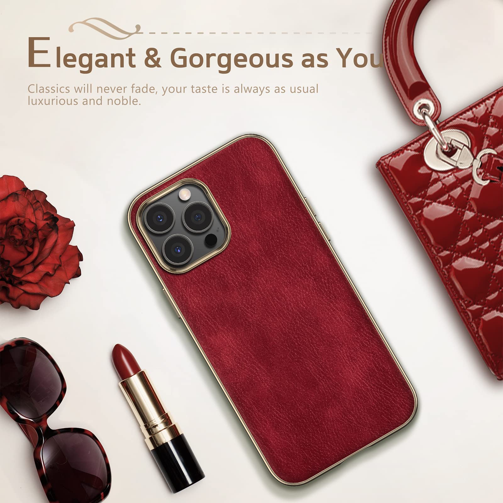 LOHASIC Phone Case for iPhone 14 Pro Slim Faux Leather Red 6.1 inch