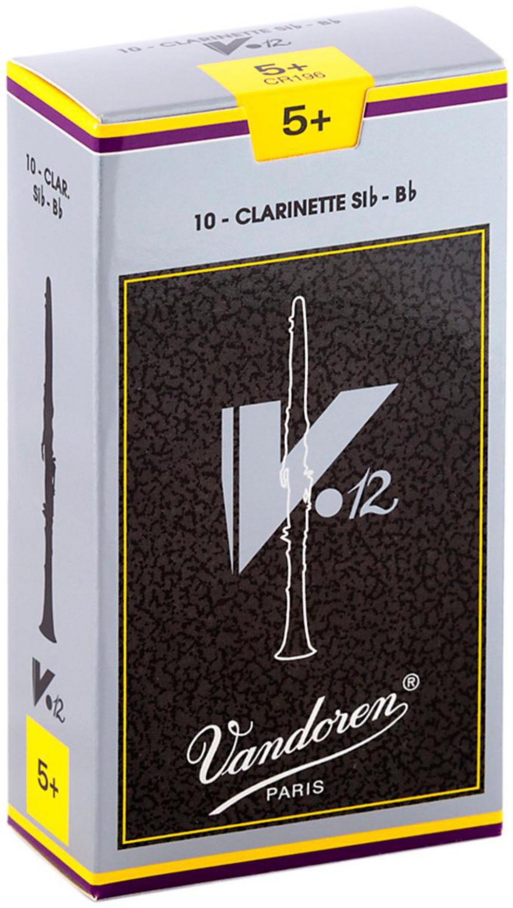 Vandoren CR196 Bb Clarinet V.12 Reeds Strength 5+; Box of 10, Black
