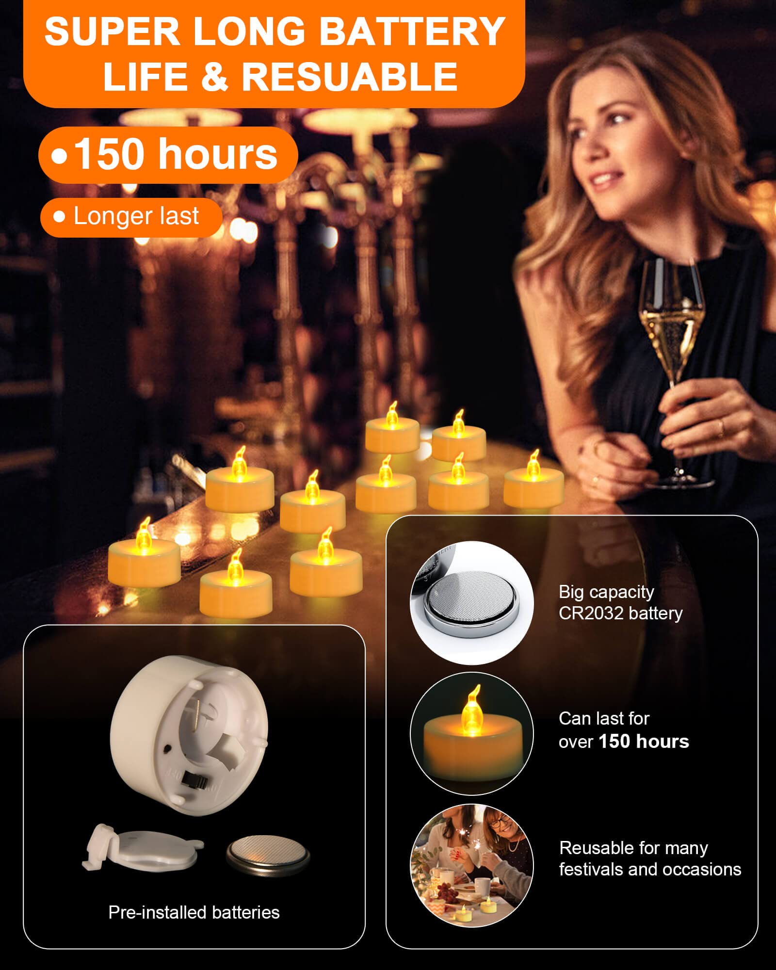 Josu Led Tea Lights Candles [24 Pack] Flameless Candles, Realistic Battery Operated Candles, Flickering Bright Tealights With Wa