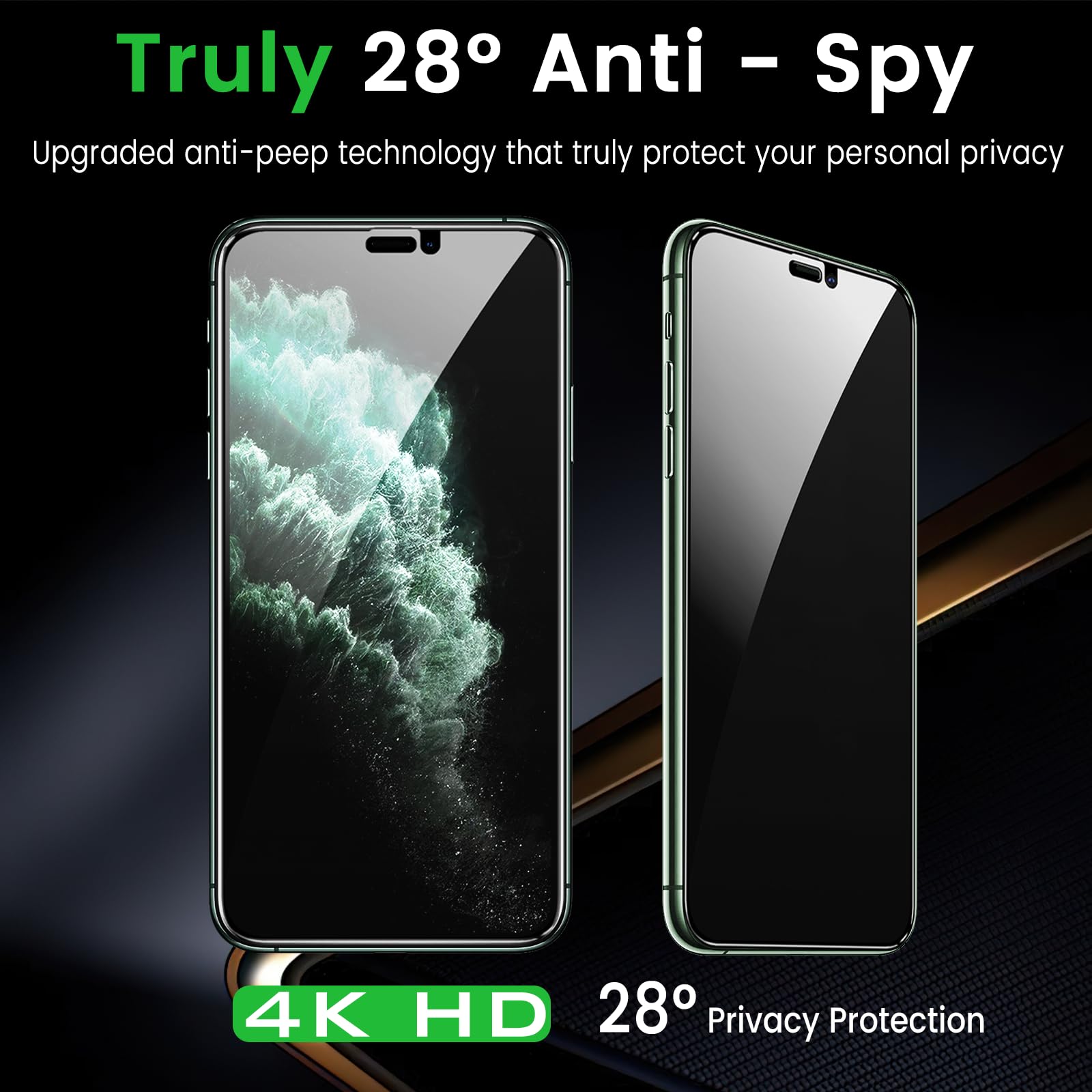 Nbiefuny 3 Pack Privacy Screen Protector For Iphone 11 Pro Max 6.5 Inch With 3 Pack Camera Lens Protector, Anti Spy Tempered Gla