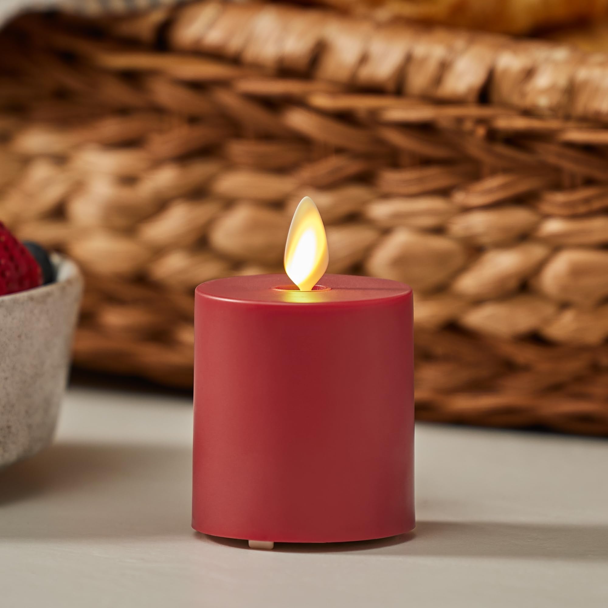 Luminara Outdoor Votive Flameless Led Candle, Cherry Red 2'' X 3.2'', Moving Flame Battery Operated Timer Remote Ready Ipx4 Matt