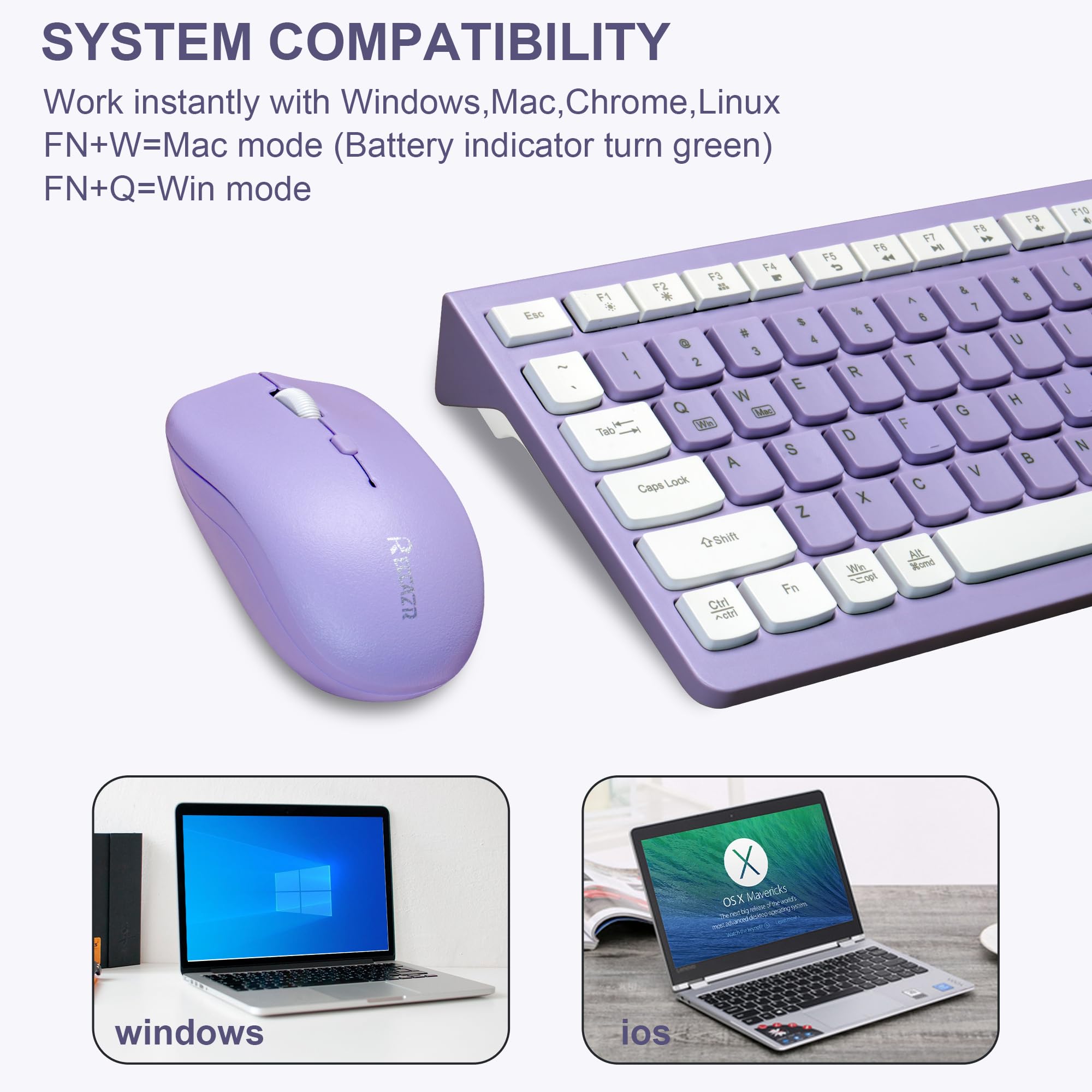 Wireless Keyboard And Mouse Combo, Reccazr 8100Pro 2.4G Full Sized Keyboard And Mouse Cordless, 3 Dpi Adjustable Mouse, Dual Sys
