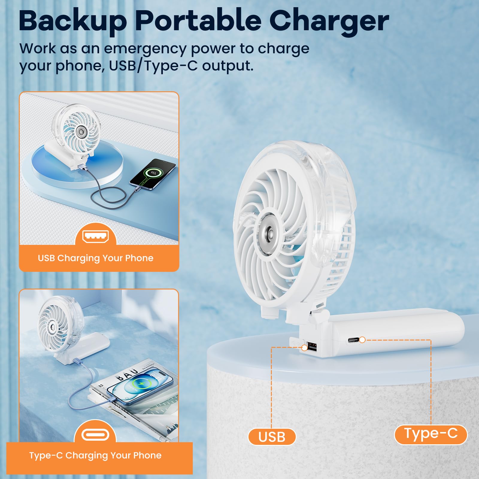 Handfan 5200Mah Portable Handheld Misting Fan With Charger, Rechargeable Personal Mister Fan, Battery Operated Spray Water Mist