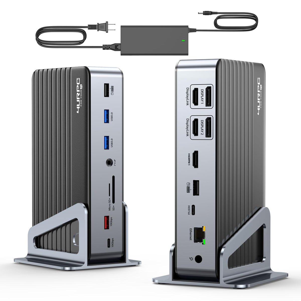 4Urpc Displaylink Docking Station Triple 4K Monitor With 120W Power Adapter, Laptop Dock For Macbook Pro/Air, Thunderbolt 4/3, U