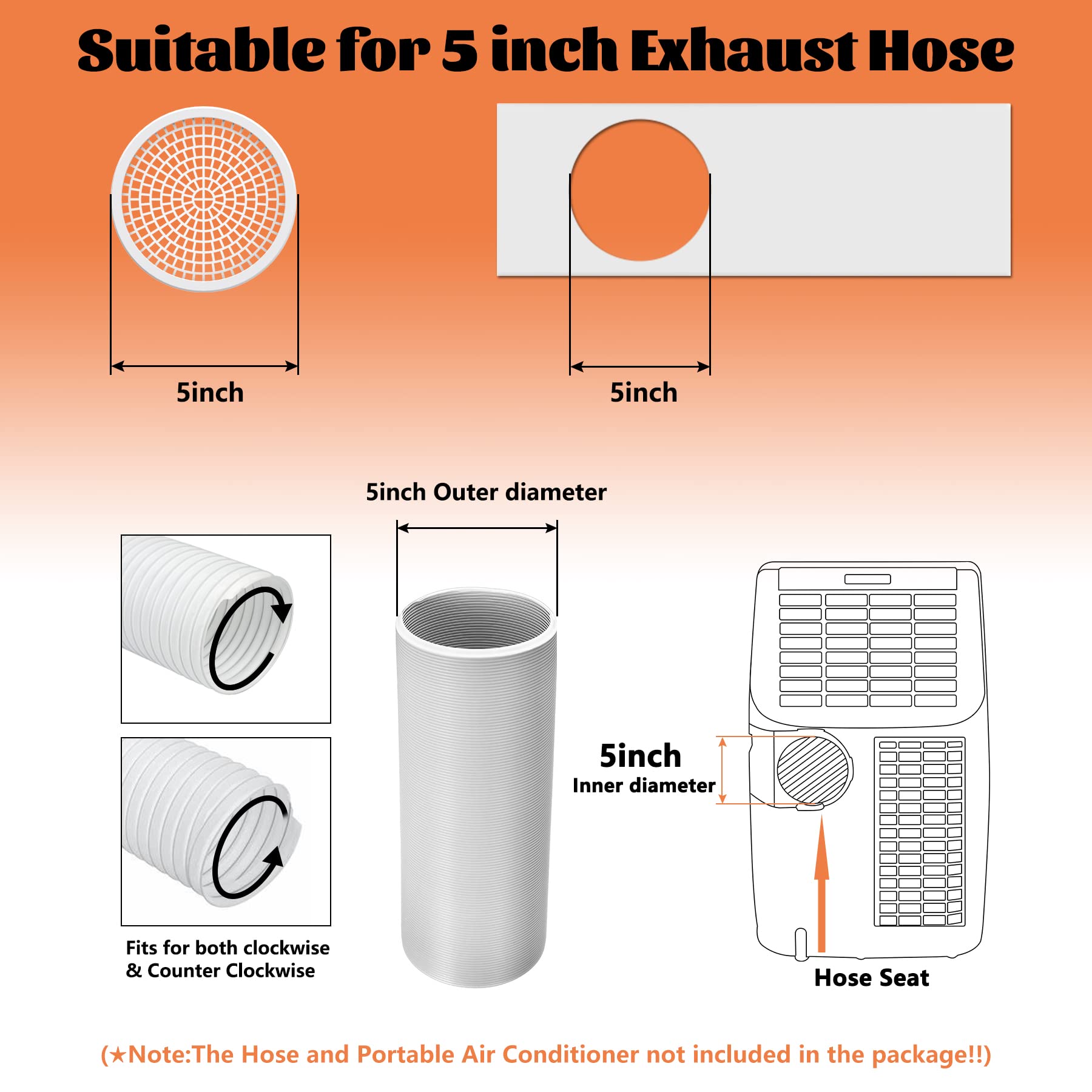 Gcgoods Portable Air Conditioner Window Seal Plates Kit For 5 Inch Diameter Exhaust Hose, 3 Adjustable Mobile Ac Window Kit With