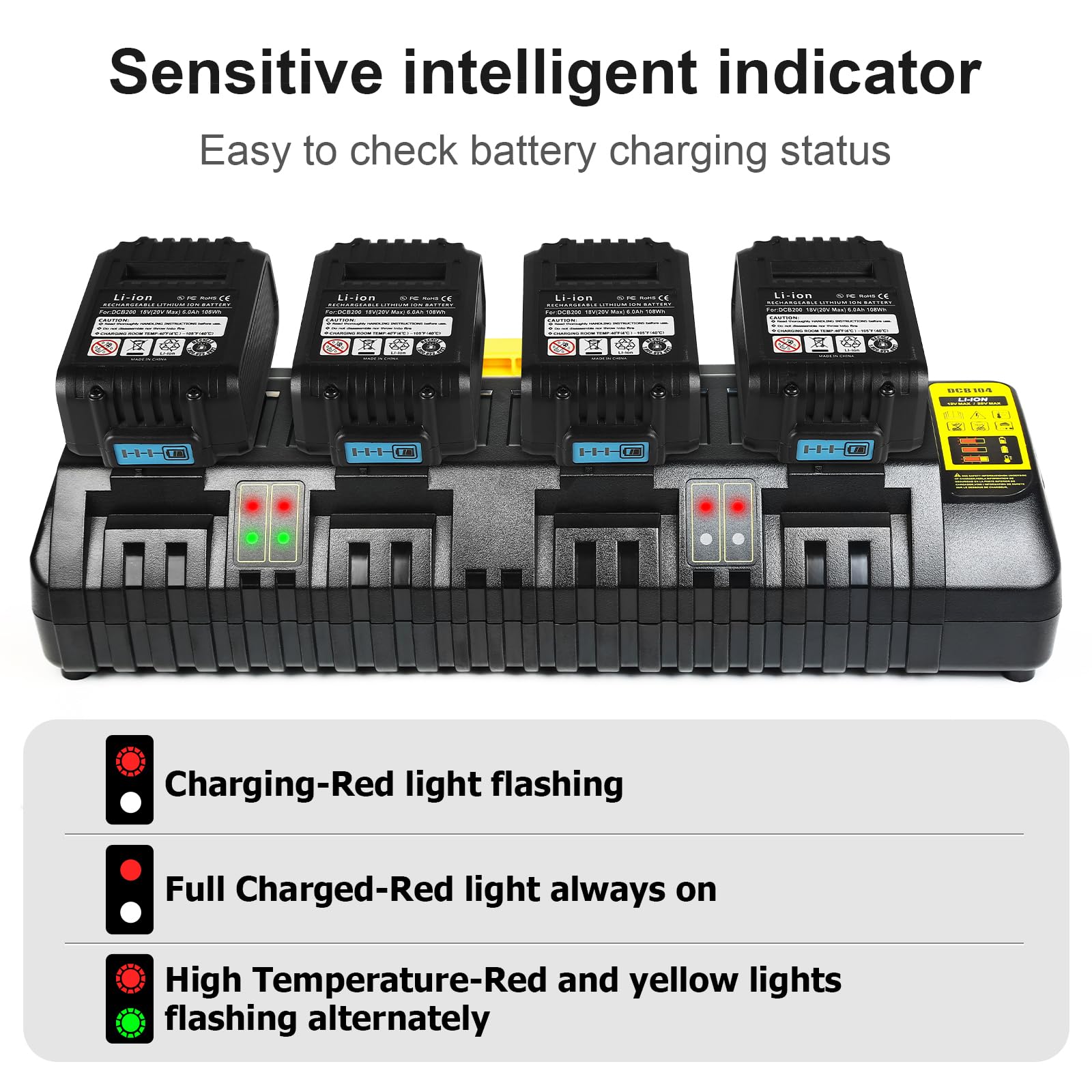 Dcb104 Battery Charger Station Replacement For Dewalt Battery Charger, Simultaneous Charging For 12V And 20V Max Battery Black