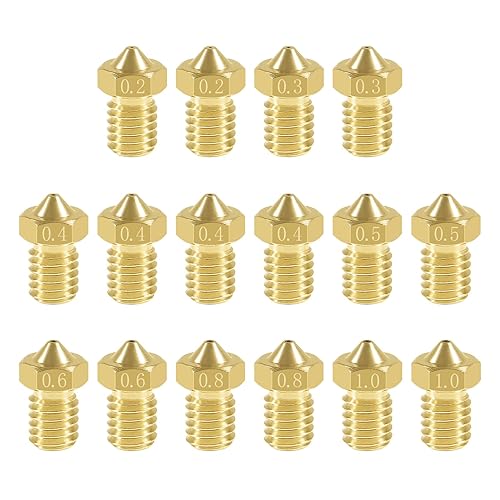 Aokin 16 Pcs Extruder Nozzles 3D Printer Brass Nozzles For E3D V5 V6 0.2Mm 0.3Mm 0.4Mm 0.5Mm 0.6Mm 0.8Mm 1.0Mm For 1.75Mm Filame