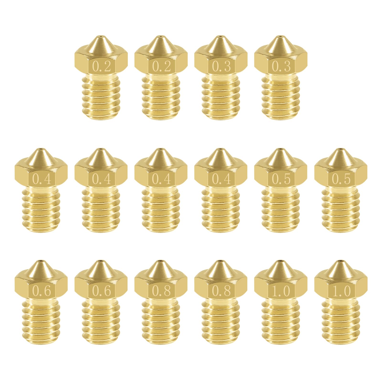 Aokin 16 Pcs Extruder Nozzles 3D Printer Brass Nozzles For E3D V5 V6 0.2Mm 0.3Mm 0.4Mm 0.5Mm 0.6Mm 0.8Mm 1.0Mm For 1.75Mm Filame