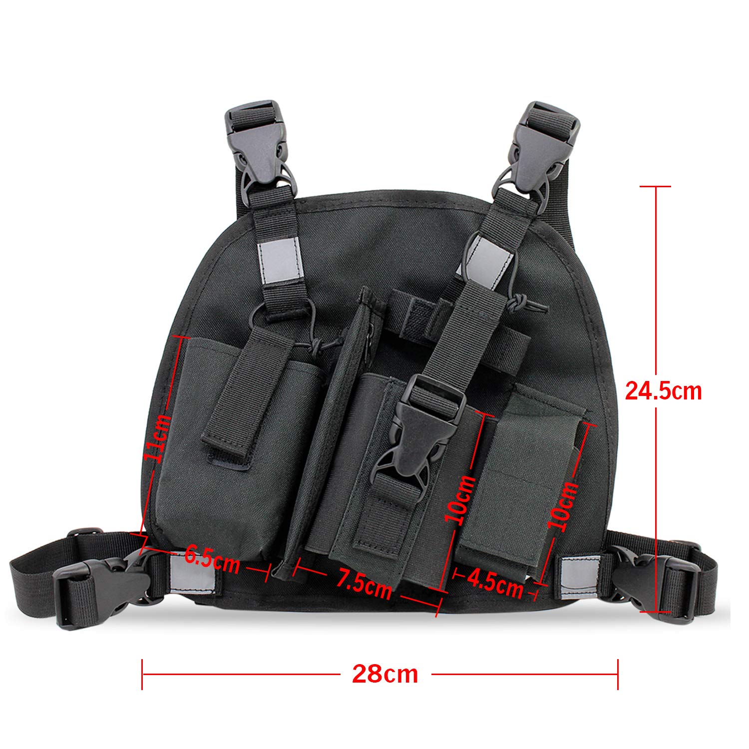 Abcgoodefg Universal Radio Chest Harness Pack Front Pocket Pouch Bag Holster Ems Vest Rig With Reflective Stripe For Two Way Radio Walkie Talkie Black (Rescue Essentials)