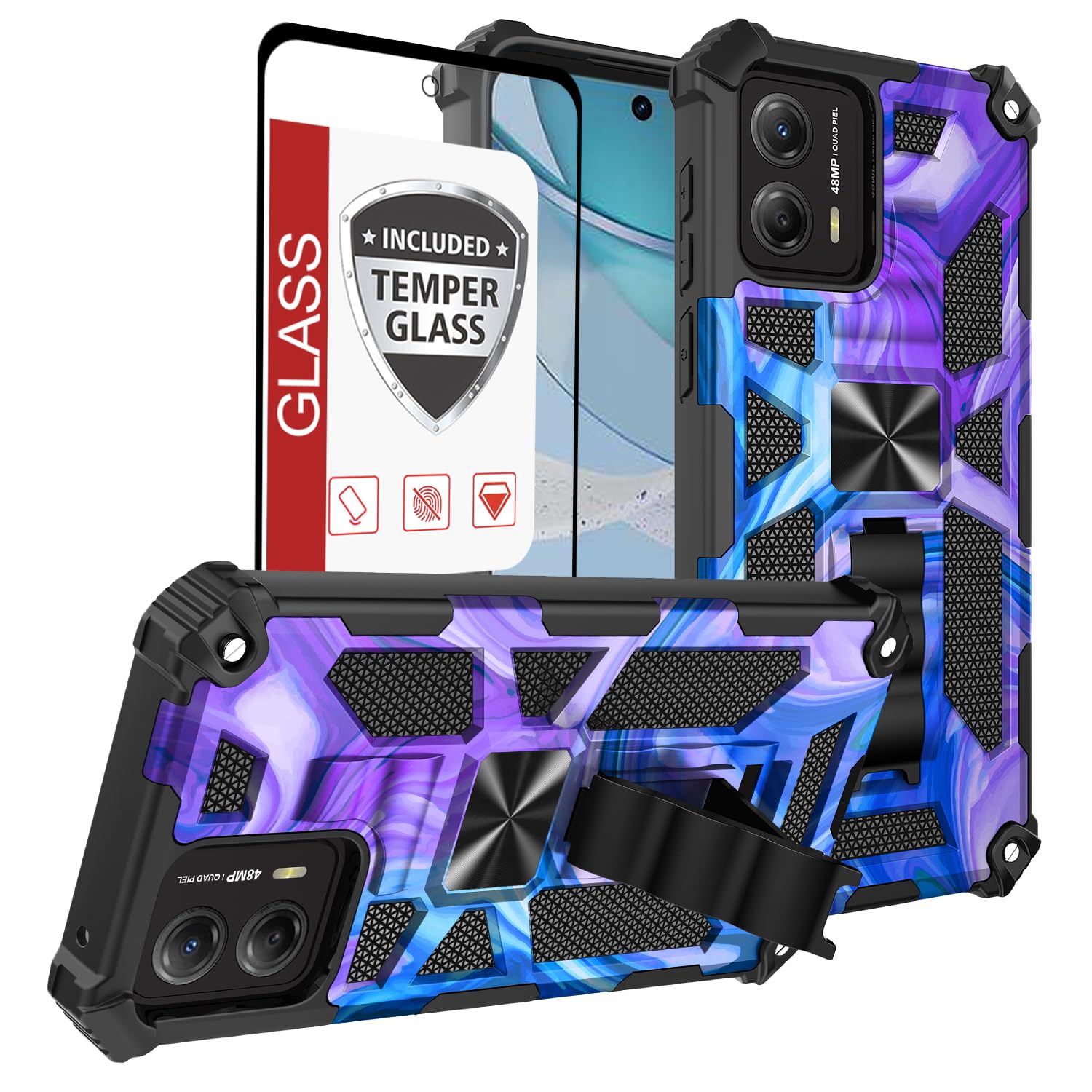 for Moto-G-5G-2024 Phone Case [Not Fit 2023,2022,2021] w/Tempered Glass Screen Protector(Full Coverage) [15FT Mil-Grade][Built-i