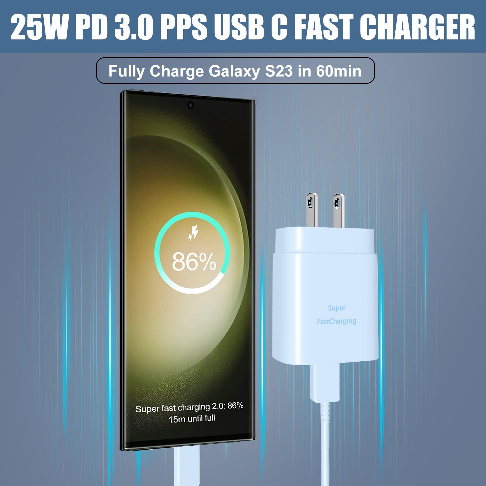 Fast Charger Type C,25W S23 Ultra Charger Pd/Pps Usb C Super Fast Charging Block&10Ft Long Type C Cable Cord For Samsung Galaxy