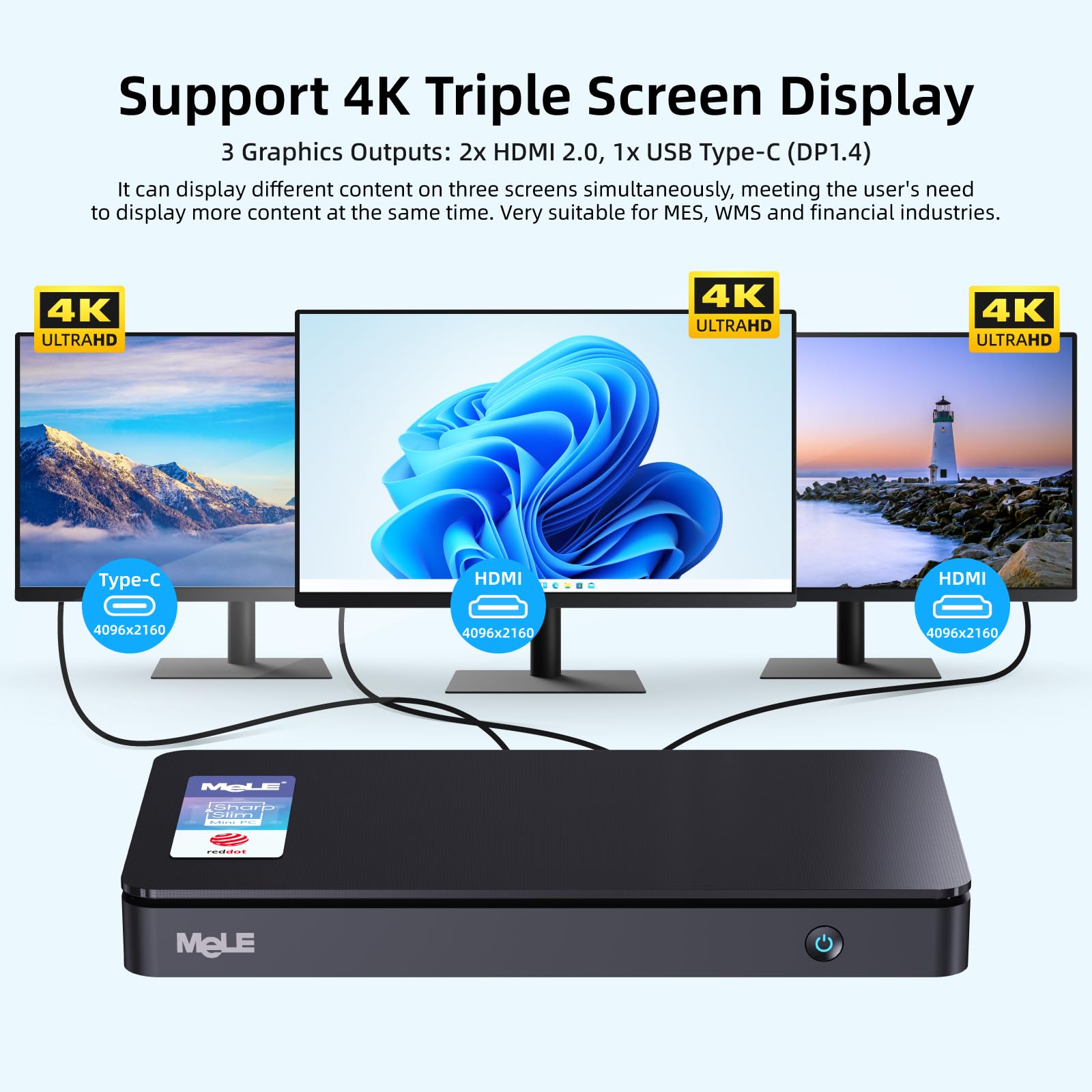 Mele Overclock4C N95(Up To 3.4Ghz) 16Gb 512Gb Slim Mini Pc Windows 11 Pro Dual Hdmi + Usb Type C 4K Triple Display Wifi 6 Bt5.2