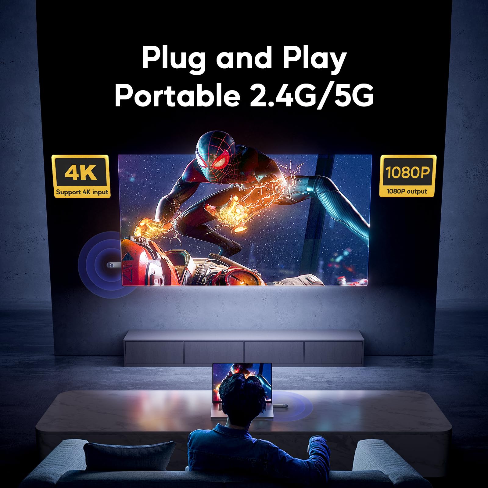 Wireless Hdmi Transmitter And Receiver, 4K Decoding And 1080P Hd Output, No Wifi, Plug And Play, Portable,For Streaming Video An