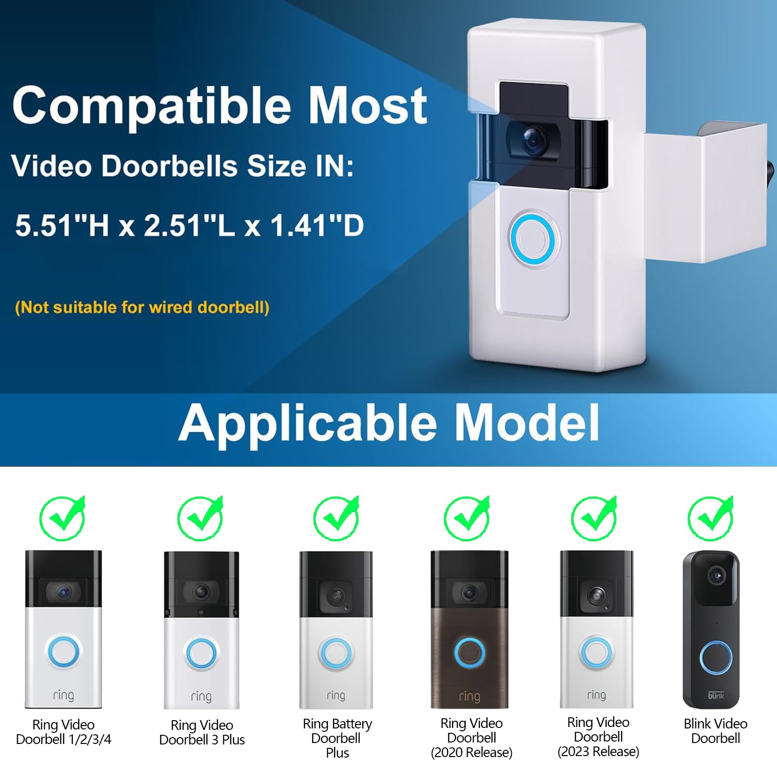 Anti Theft Video Doorbell Mount,Doorbell Door Bracket No Drilling Compatible With Blink & Ring Video Doorbell 1/2/3/3 Plus/4/202