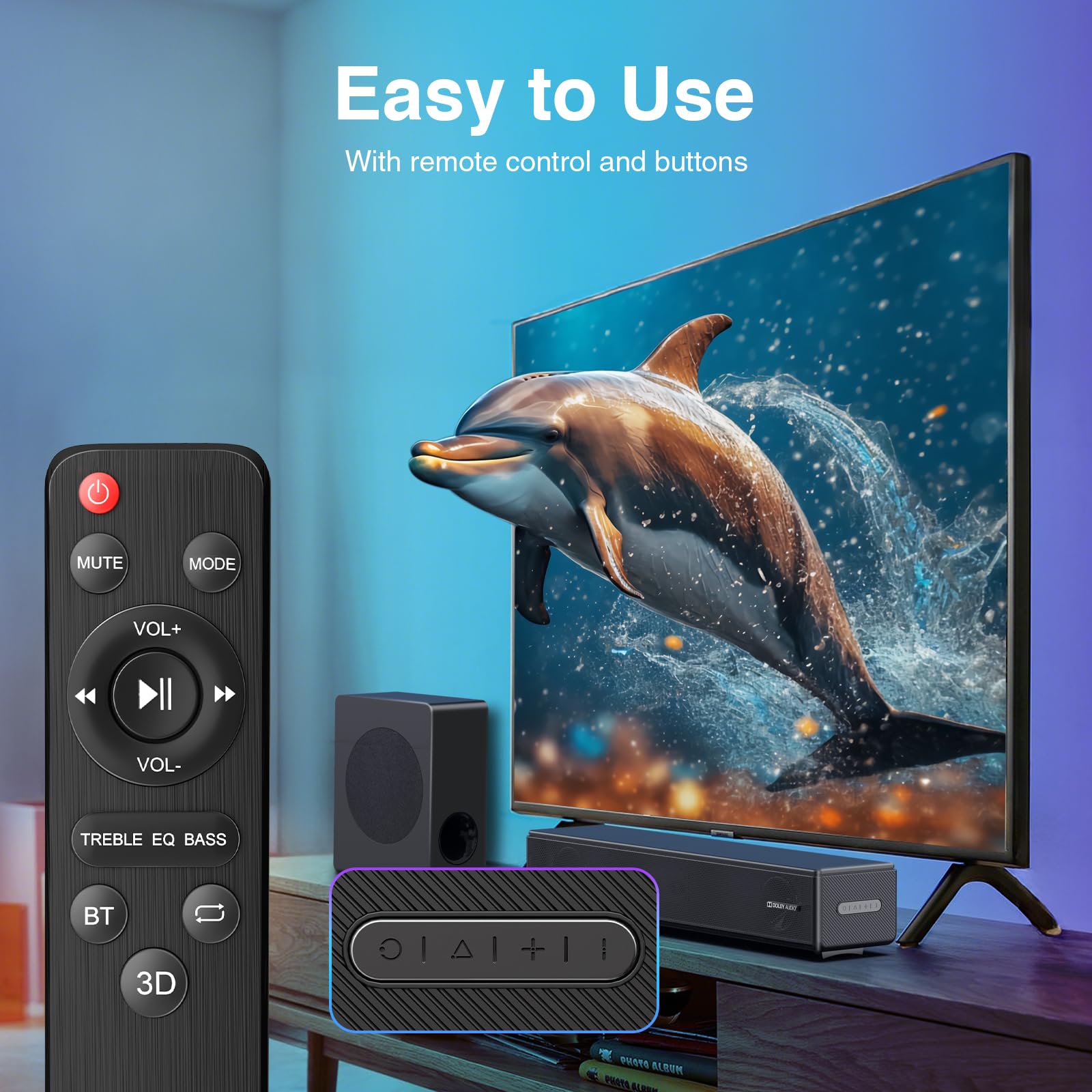 Geoyeao 2.1 Ch Soundbar With Subwoofer, Dolby Digital 100W Sound Bars Tv Speaker Home Theater Audio Surround Sound System, Hdmi