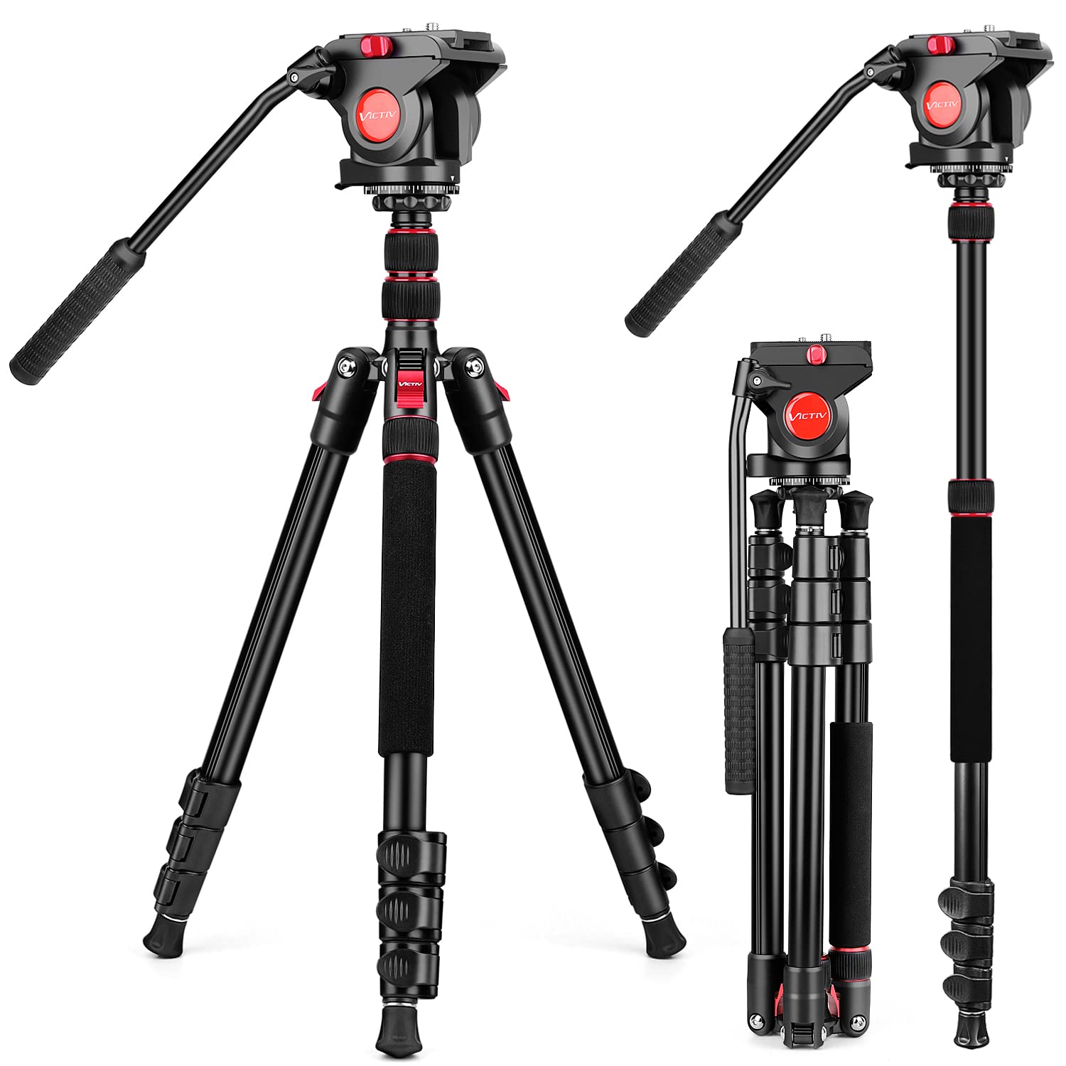 Tripod Camera Tripod, 72' Video Tripod With Fluid Head, Aluminum Heavy Duty Tripod With Carry Bag, Professional Camera Tripods & Monopods, Compatible With Video Camera, Dslr, Camcorder