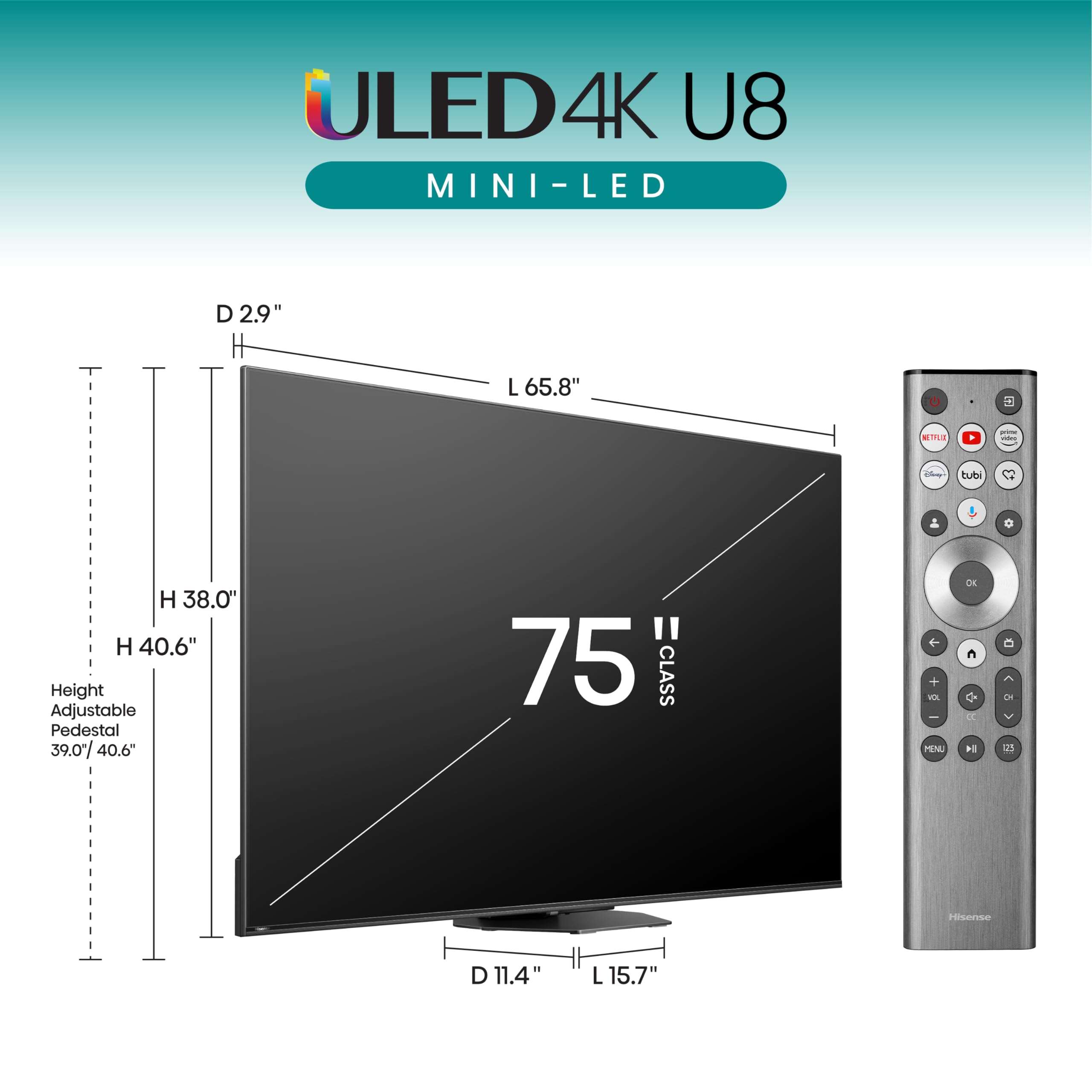 Hisense 75 Inch Class U8 Series Mini Led Uled 4K Uhd Google Smart Tv (75U8N, 2024 Model)   Qled, Native 144Hz, Full Array Local