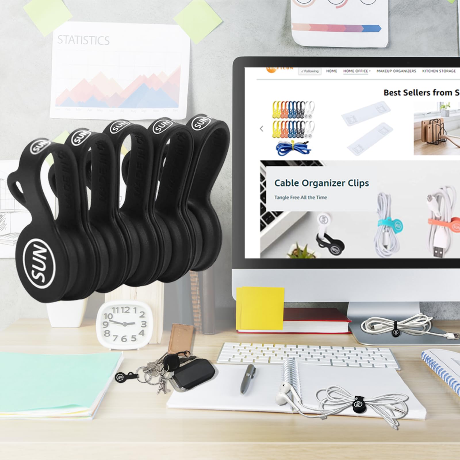 Sunficon Magnetic Cable Clips Cable Organizers Earbuds Cords Clips Bookmark Whiteboard Noticeboard Fridge Magnets Usb Cable Mana