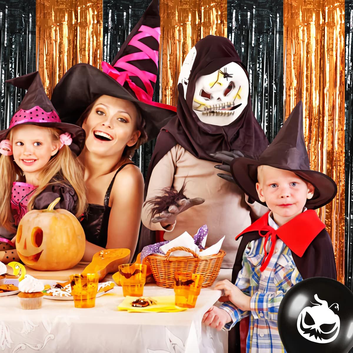 Beishida 4 Pcs Black And Orange Party Streamers Fringe Foil Curtain Backdrop Tinsel Background Party Decoration For Door Wall Gr