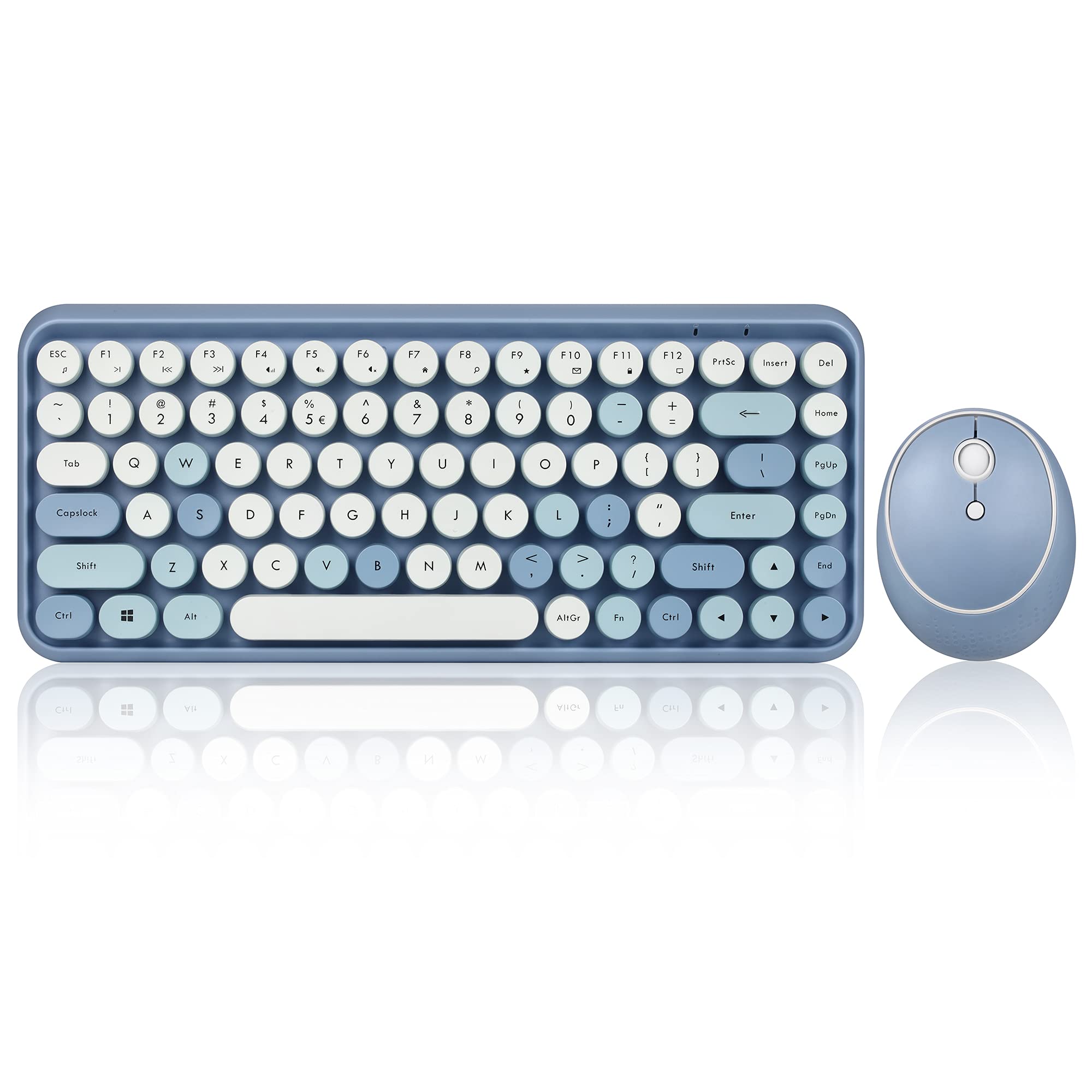 Perixx Periduo 713Bl Wireless Mini Keyboard And Mouse Combo   Retro Round Key Caps   Pastel Blue   Us English Layout (11909)