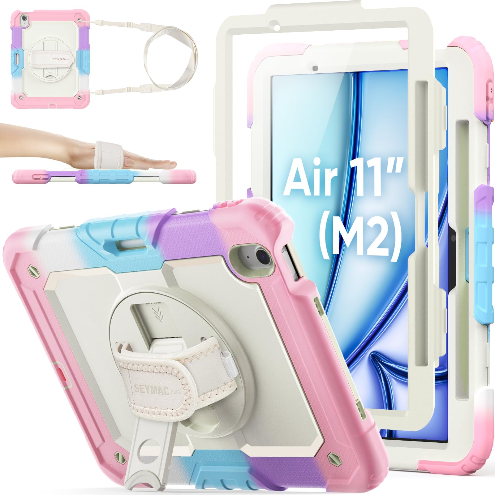 Seymac Stock Case For Ipad Air 11 Inch M2 Case Air 6Th Generation 2024, Heavy Duty Protective Case With Pencil Holder Screen Pro