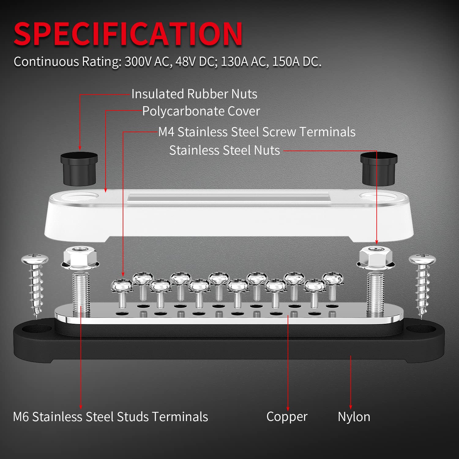Daiertek 12V Power Distribution Block 2 X 1/4'' (M6) Terminal Studs 12 X M4 (#8) Terminal Screws Battery Bus Bar Terminal Block