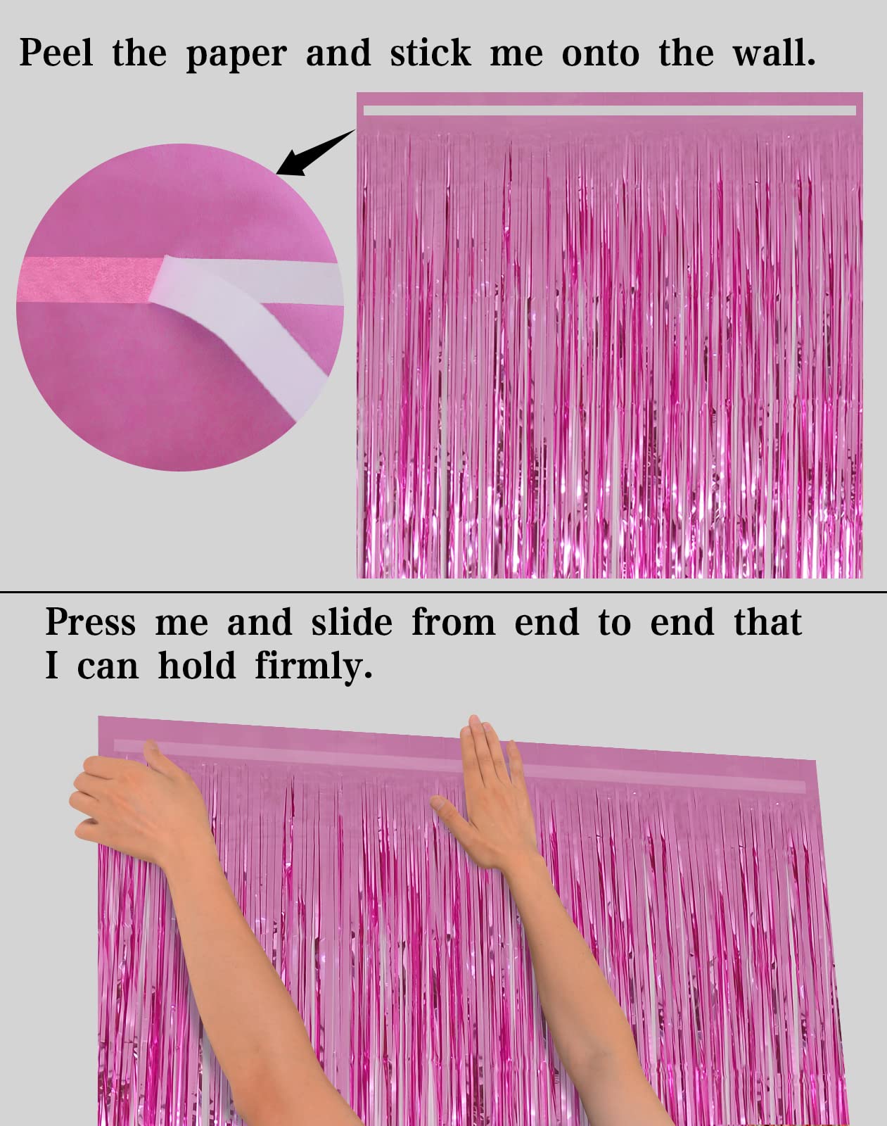 Pink Foil Fringe Curtains Tinsel Backdrop, Melsan 3.2 X 8 Ft Metallic Tinsel Curtains Party Decorations For Baby Shower,Babbie,