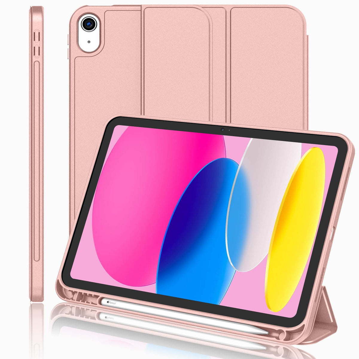 Imieet New Ipad (A16) 11Th Generation Case 11 Inch 2025, Ipad 10Th Generation Case 2022 10.9 Inch With Pencil Holder, Trifold Stand Smart Cover With Soft Tpu Back,Auto Wake/Sleep(Rose Gold)